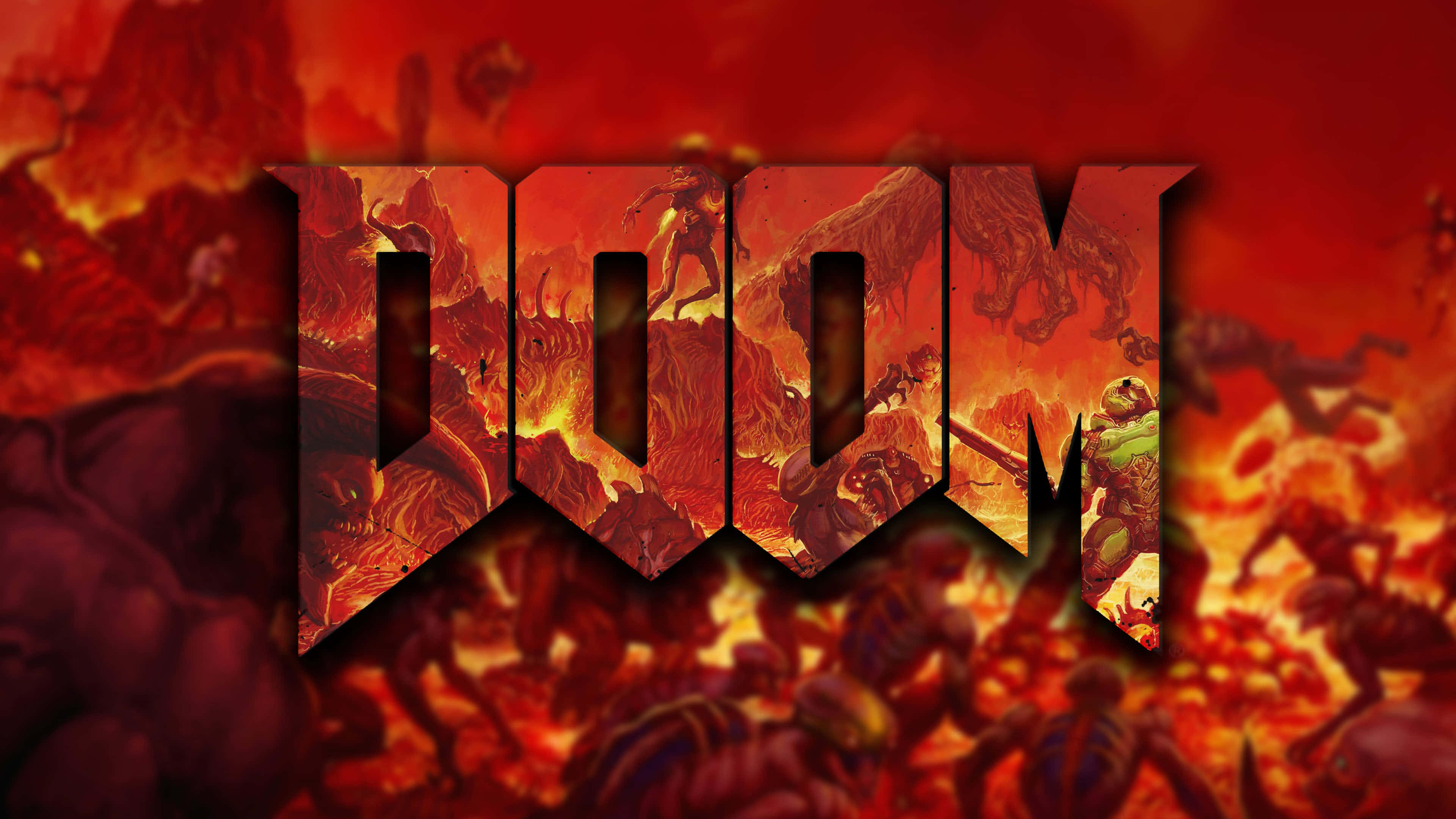 Doom 2016, DOOM, fiery red, 4K Desktop Wallpaper