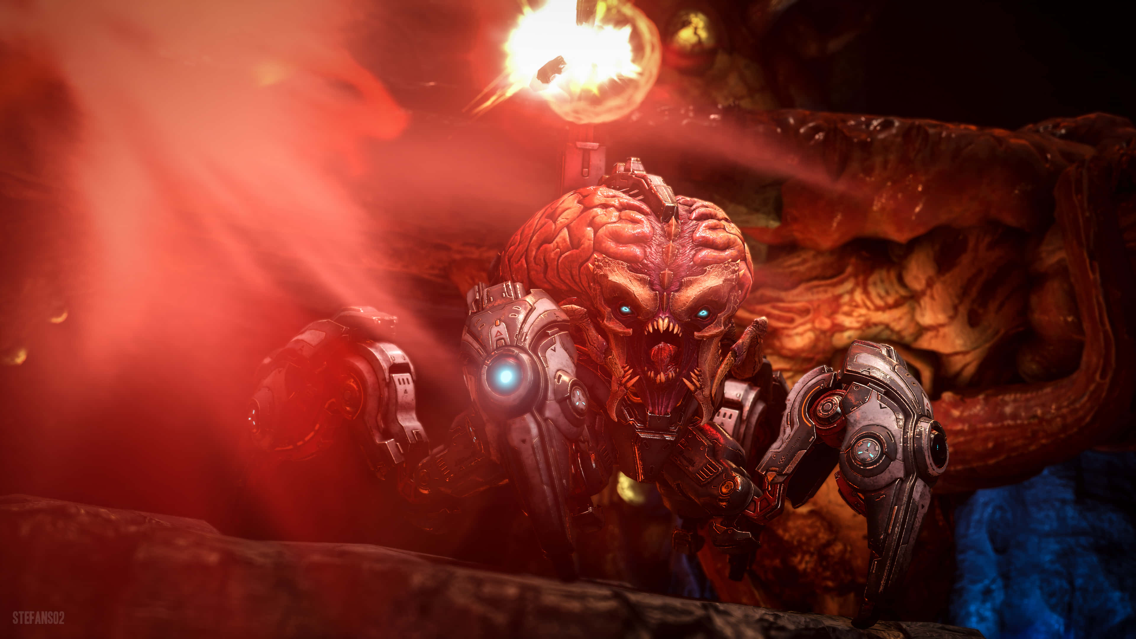 Doom 2016, biomechanical monster, brain-like head, 4K Desktop Wallpaper