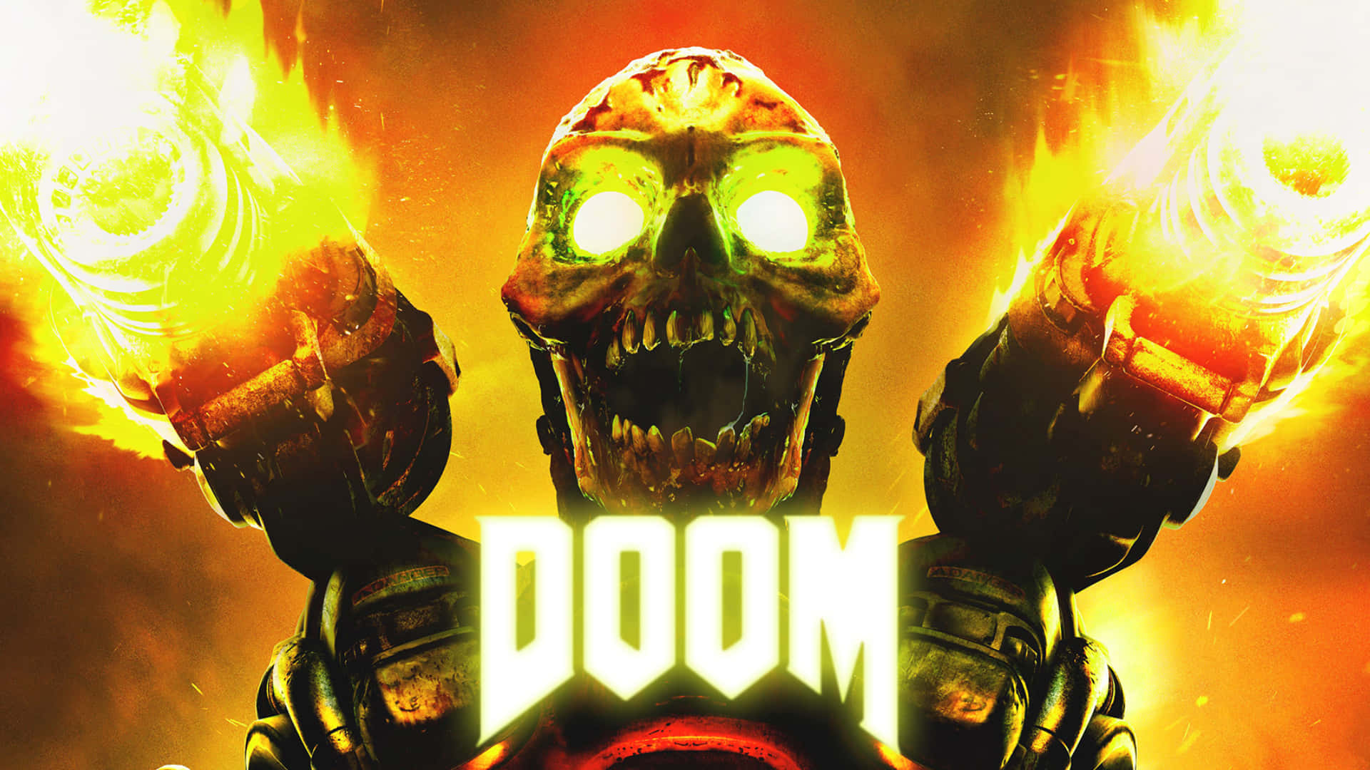 Doom 2016, demonic skull, glowing green eyes, Full HD Desktop Wallpaper