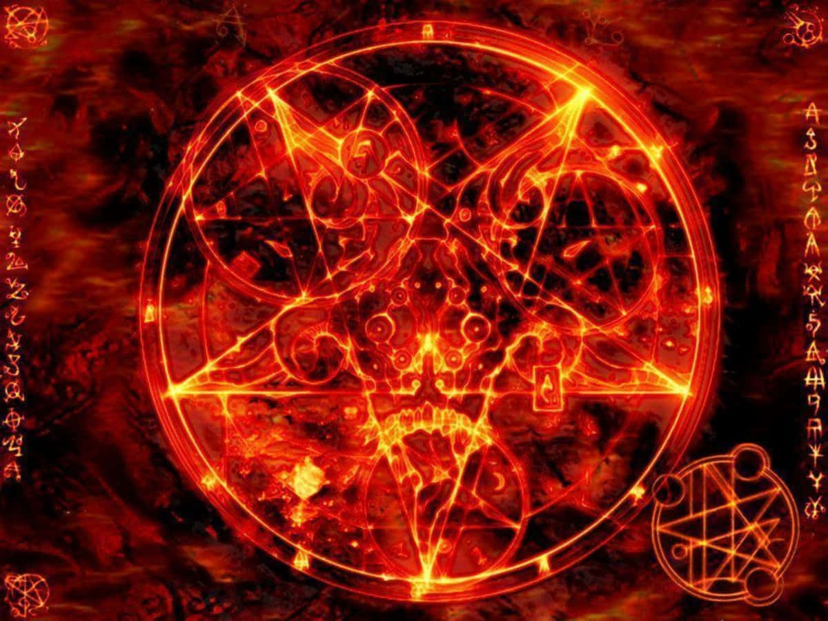 Doom 3, fiery pentagram, skull, SD Desktop Wallpaper