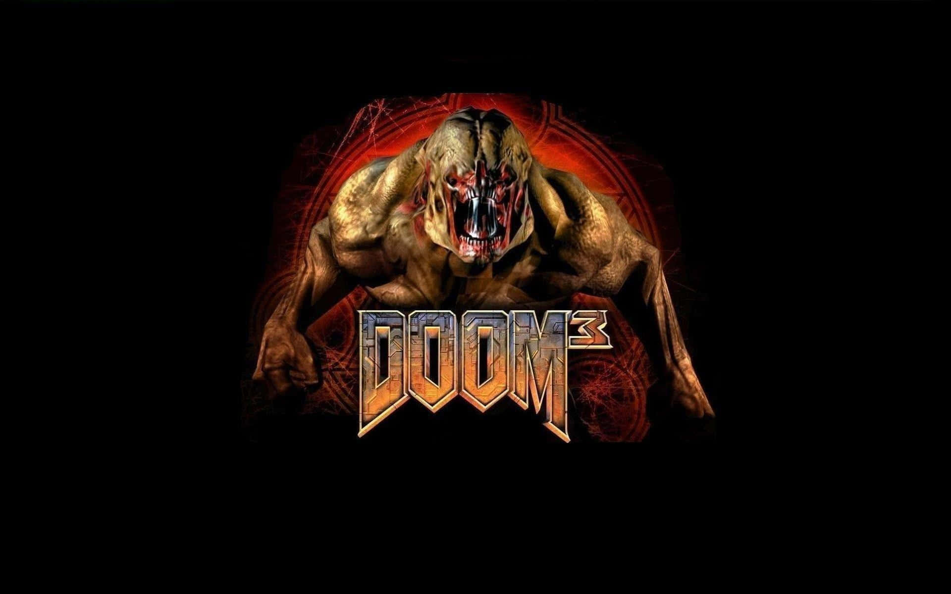 Doom 3, glowing red eyes, sharp teeth, Full HD Desktop Wallpaper
