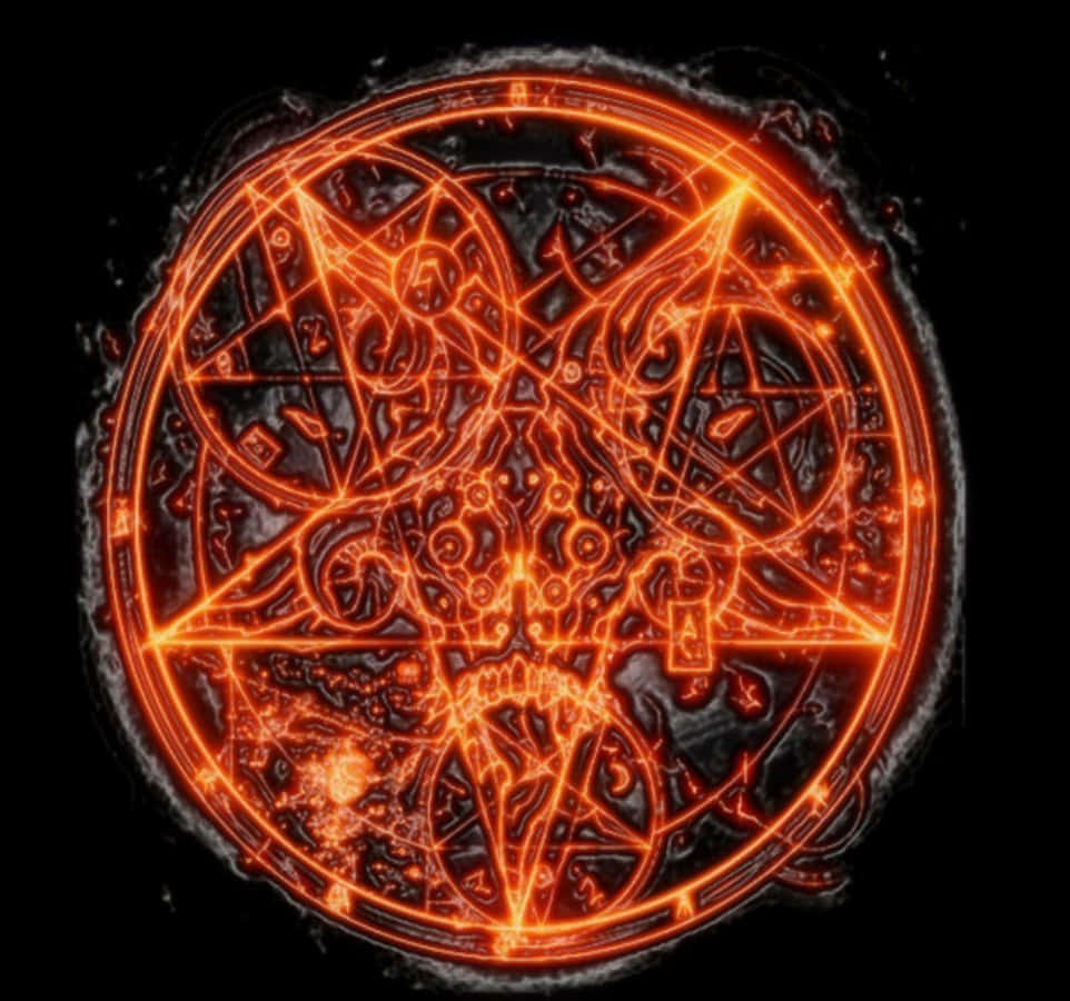 Doom 3, glowing orange pentagram, intricate occult symbols, SD Desktop Wallpaper