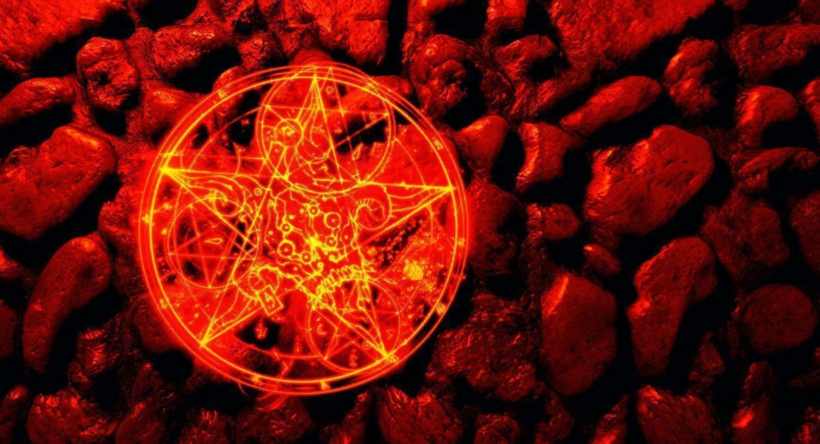 Doom 3, red pentagram, glowing, HD Desktop Wallpaper