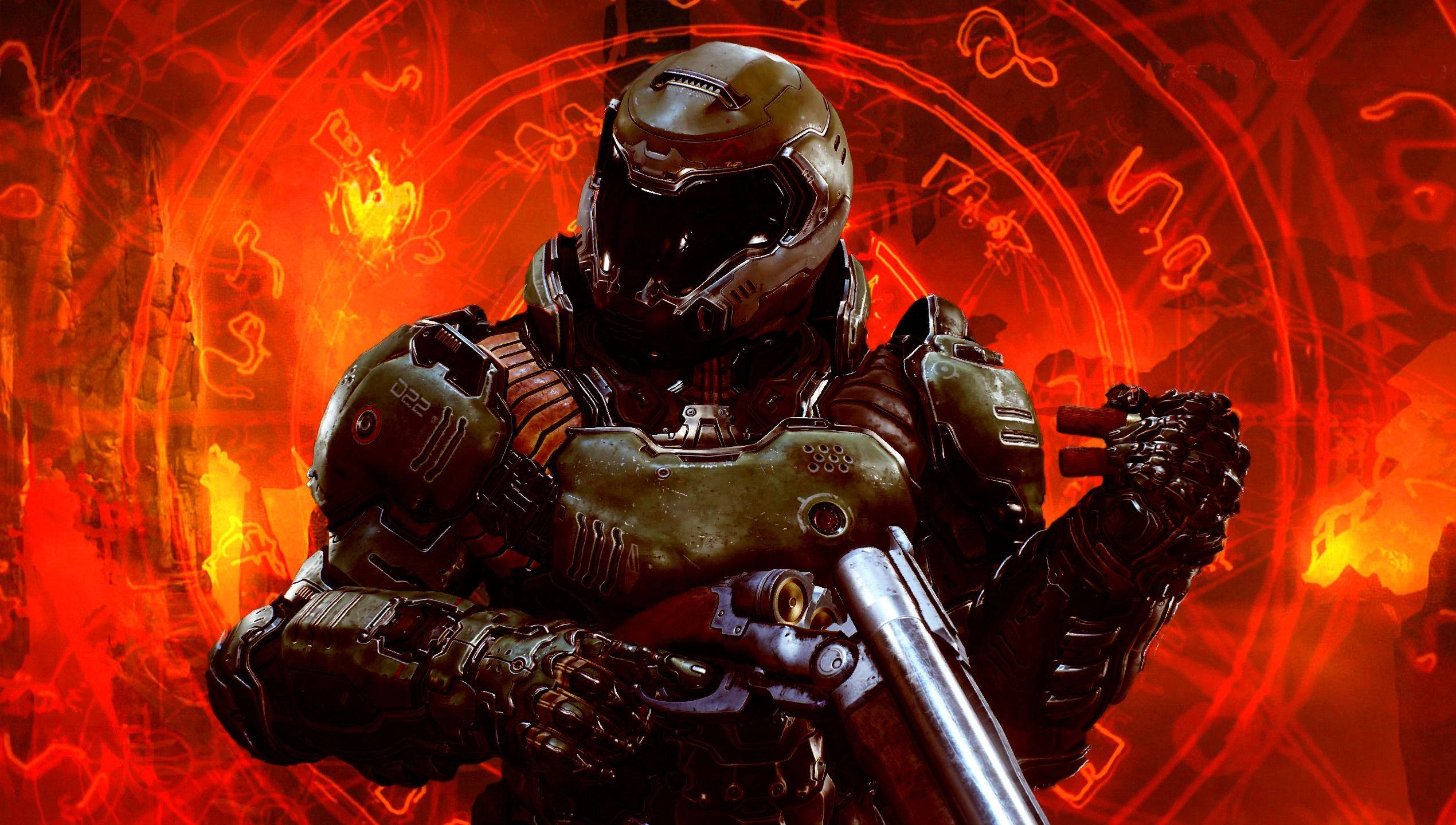 DOOM, green combat gear, shotgun, Full HD Desktop Wallpaper