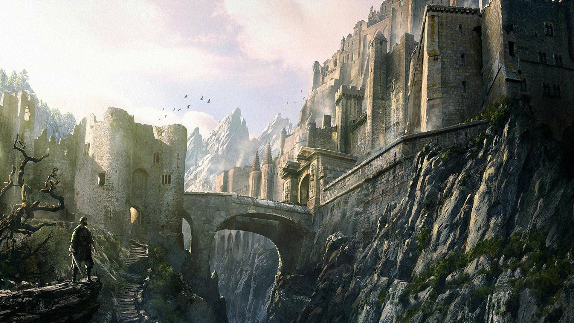 Dark Ages, stone castle, cliff, Full HD Desktop Wallpaper