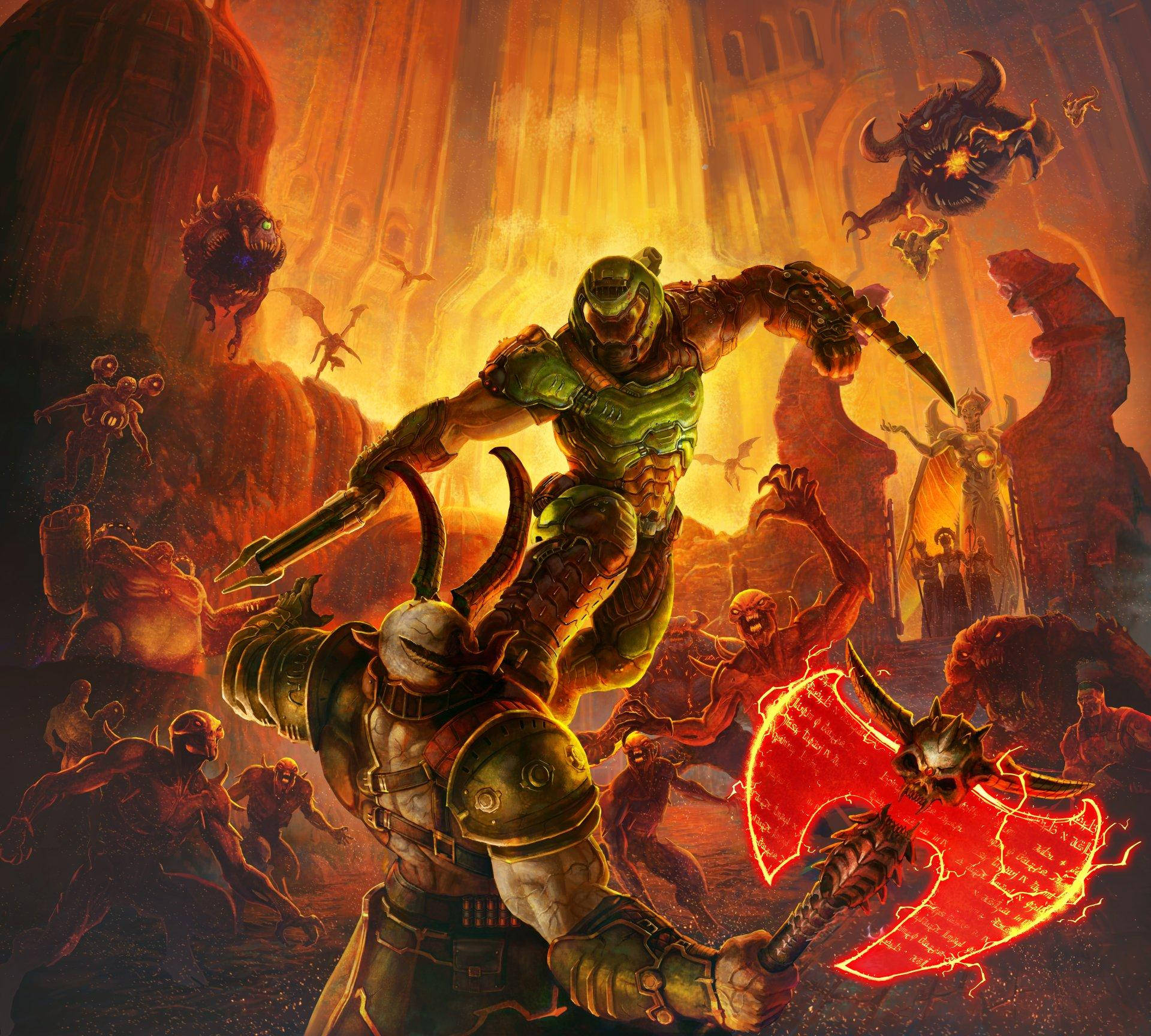 Doom HD, green-armored warrior, demonic creatures, Full HD Desktop Wallpaper