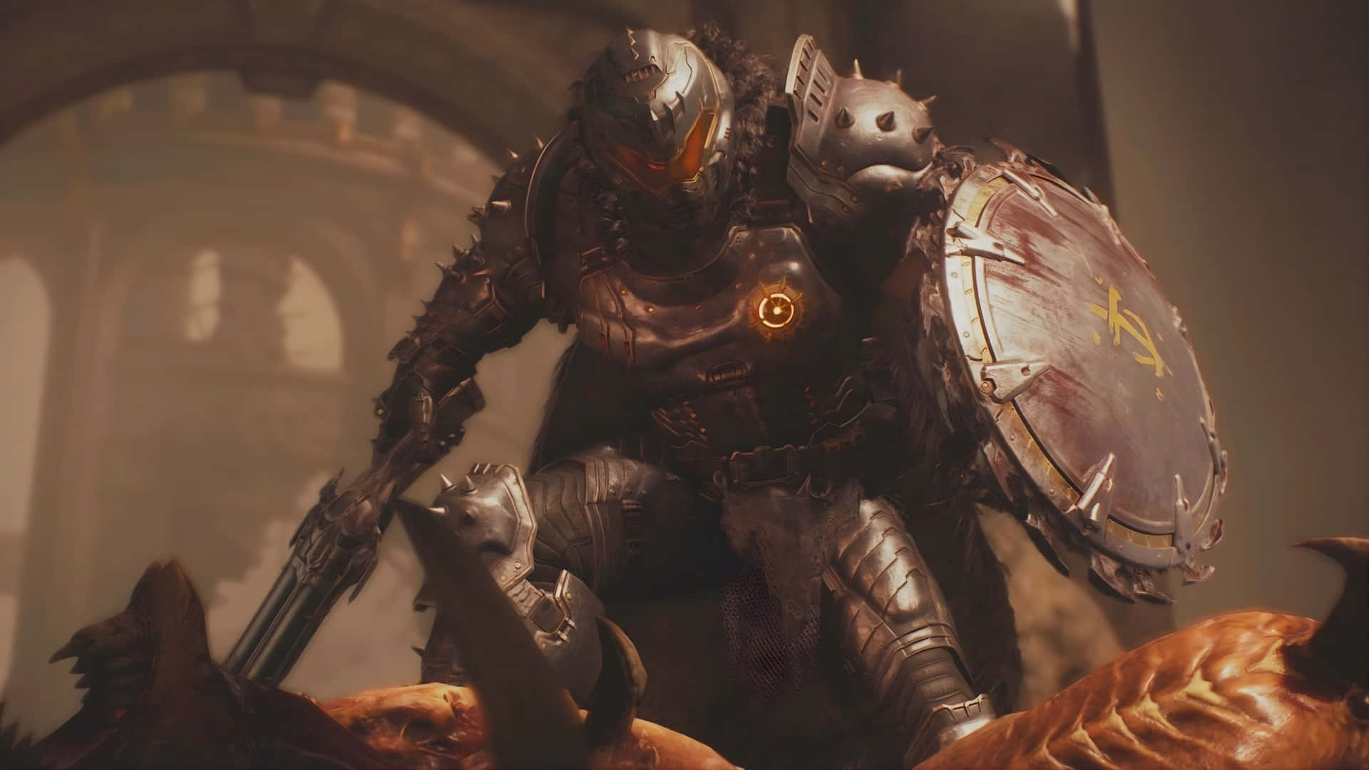 Doom Dark Ages, knight, spiked helmet, Full HD Desktop Wallpaper