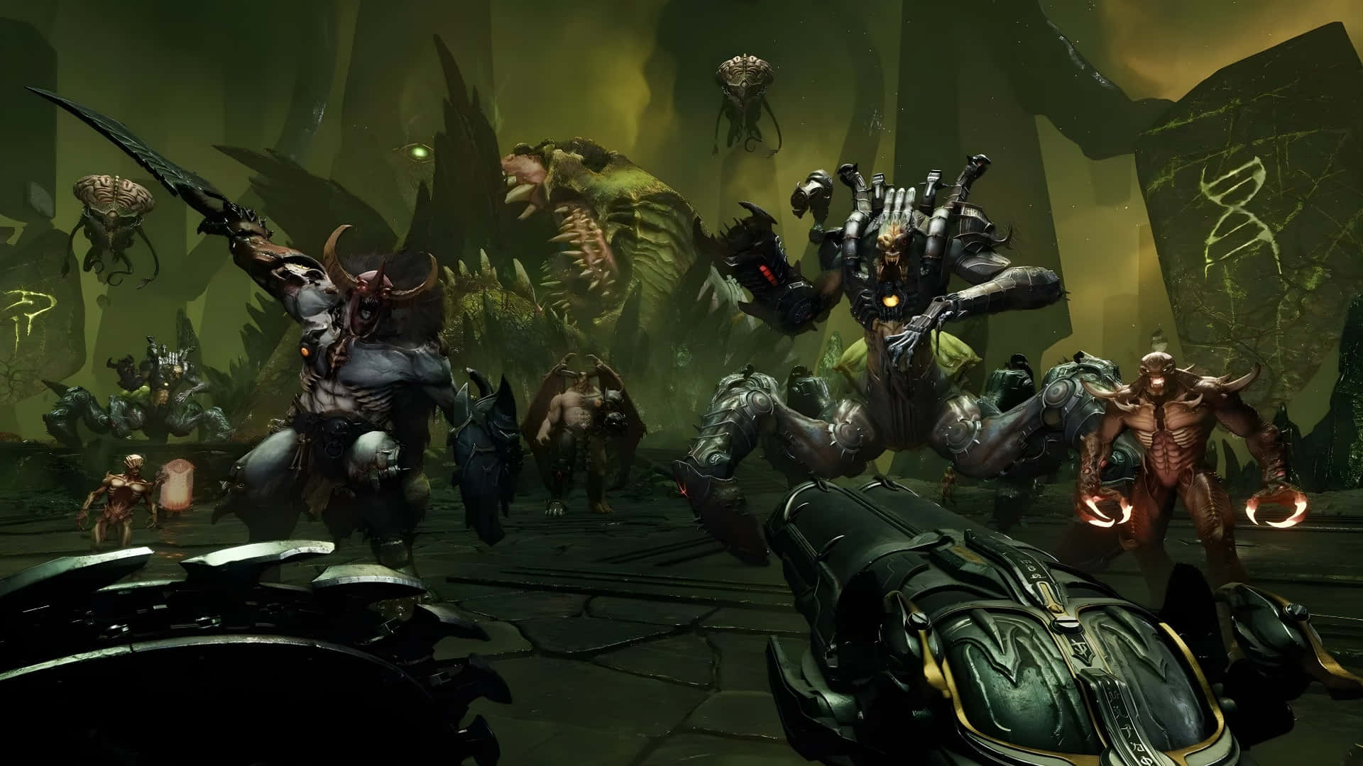 Doom Dark Ages, futuristic weapon, grotesque demonic warriors, Full HD Desktop Wallpaper