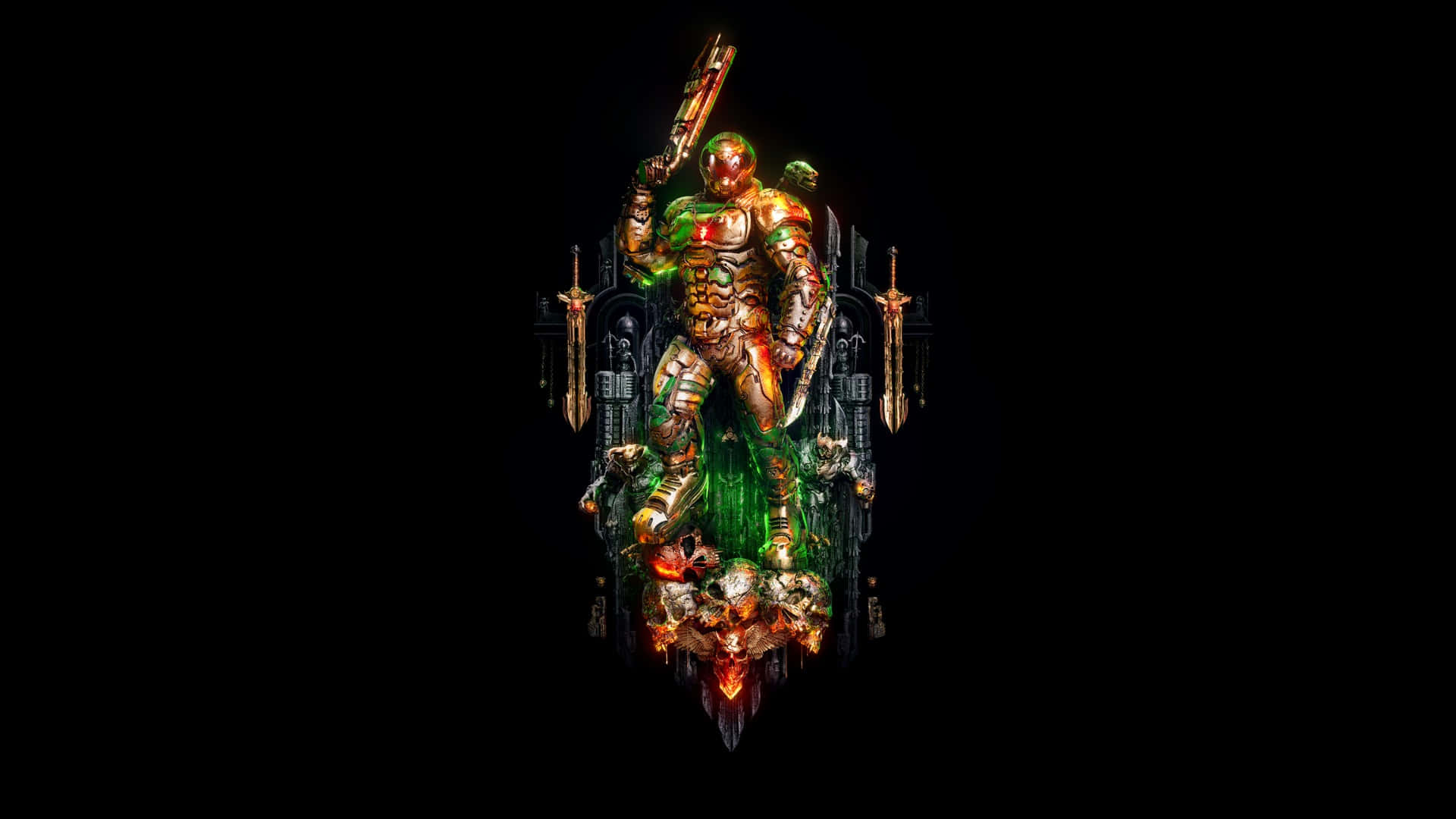 Doom Dark Ages, glowing armored warrior, skull throne, Full HD Desktop Wallpaper