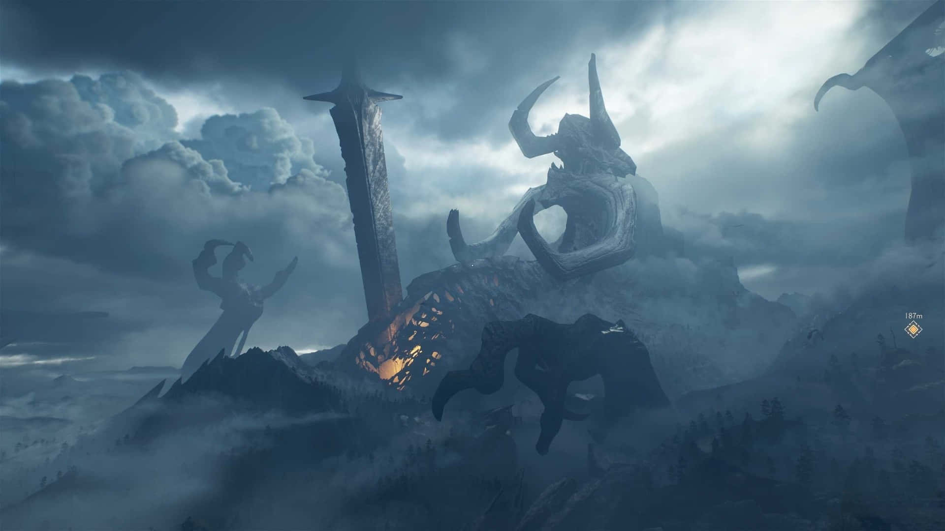 Doom Dark Ages, colossal sword, horned monolith, Full HD Desktop Wallpaper