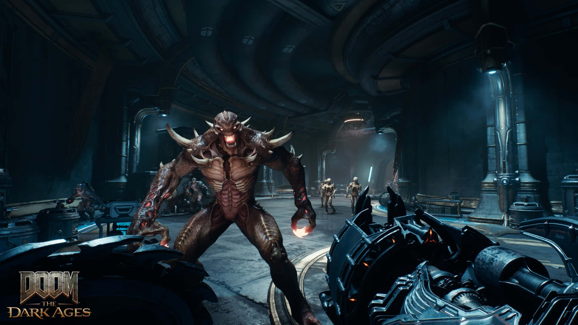 Doom Dark Ages, monstrous horned demon, glowing red eyes, Full HD Desktop Wallpaper