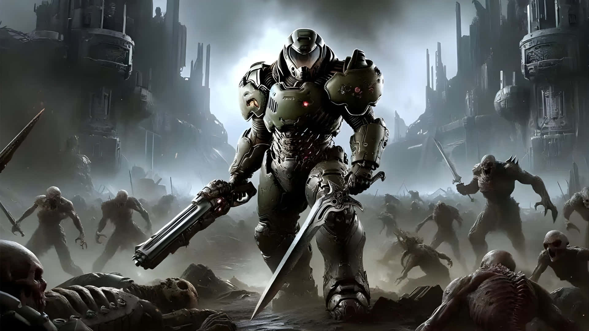 Doom Dark Ages Warrior, sword, shotgun, Full HD Desktop Wallpaper