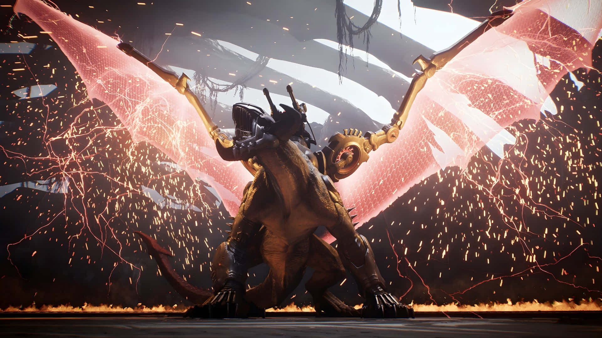 Doom Dark Ages, mechanical dragon, glowing pink wings, Full HD Desktop Wallpaper