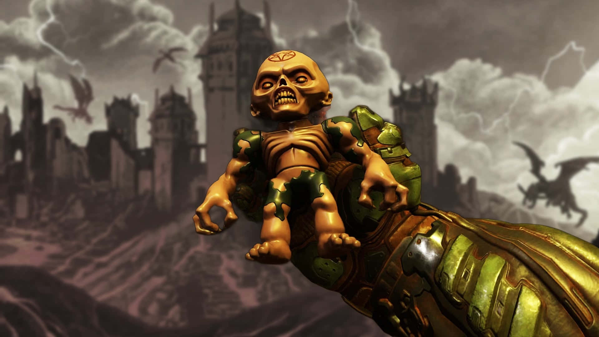 Doom Dark Ages, grotesque skeletal baby, green armor, Full HD Desktop Wallpaper