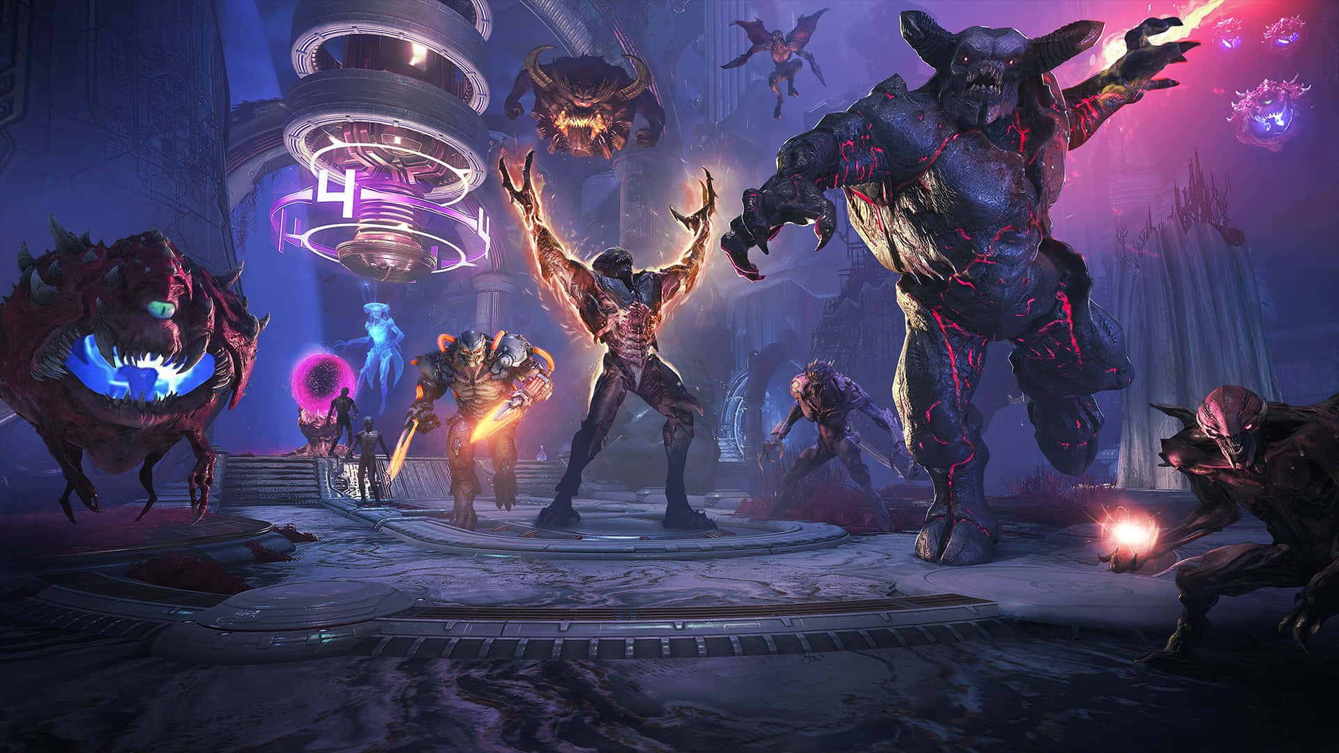 Doom Eternal HD, futuristic arena, monstrous creatures, Full HD Desktop Wallpaper