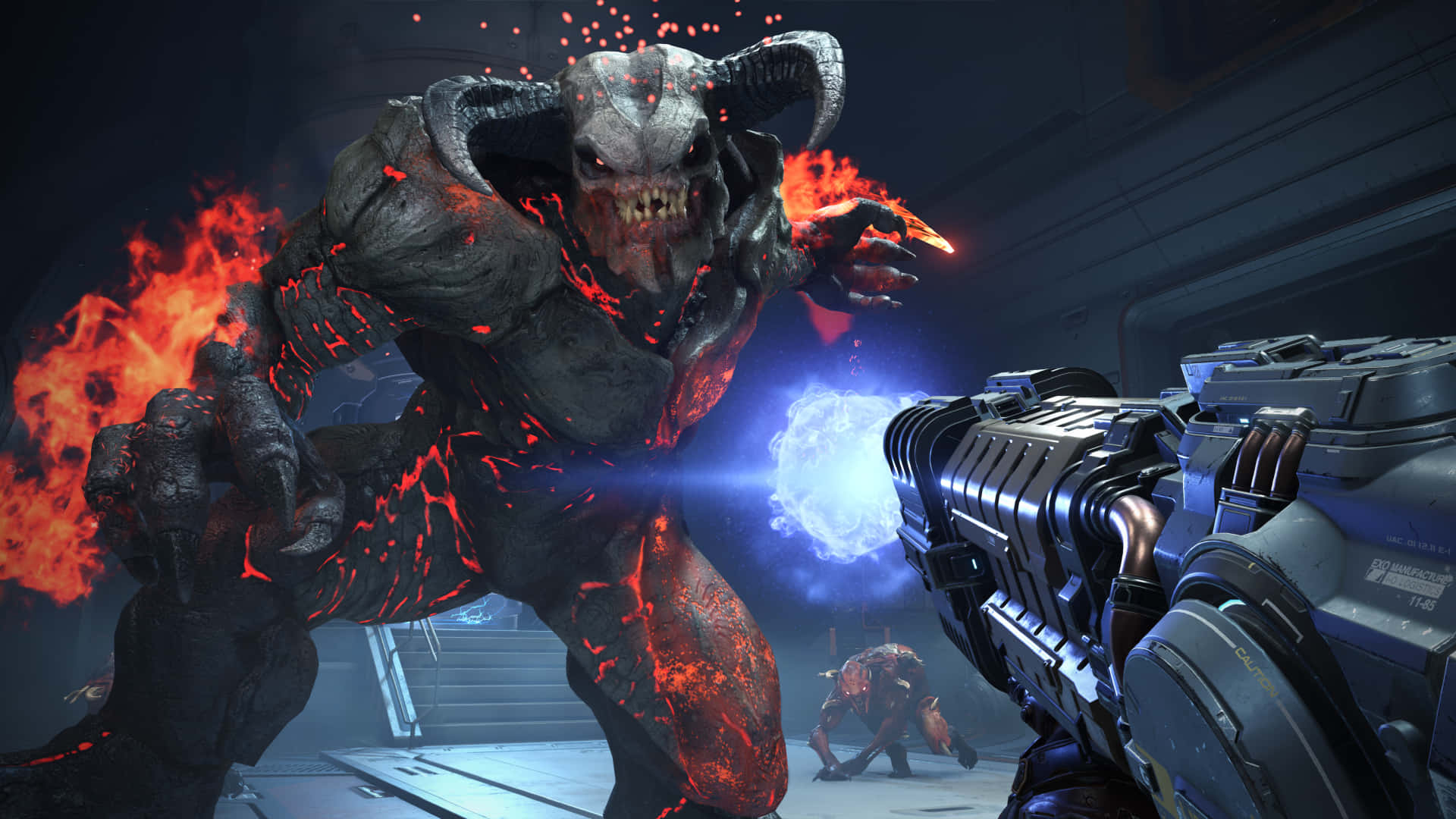 Doom Eternal HD, demonic lava monster, glowing red eyes, Full HD Desktop Wallpaper