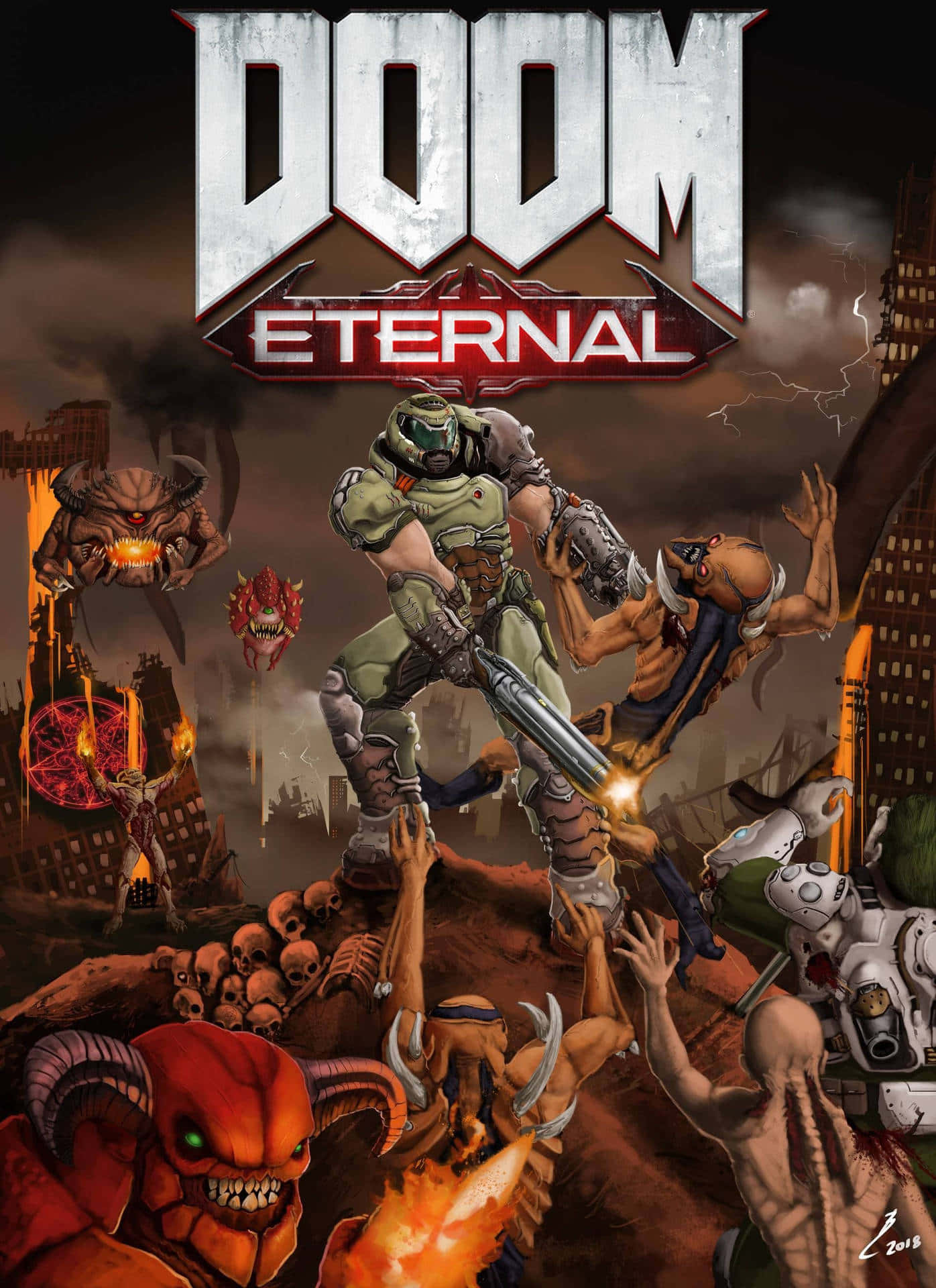 Doom Eternal, soldier, demonic creatures, Full HD Phone Wallpaper