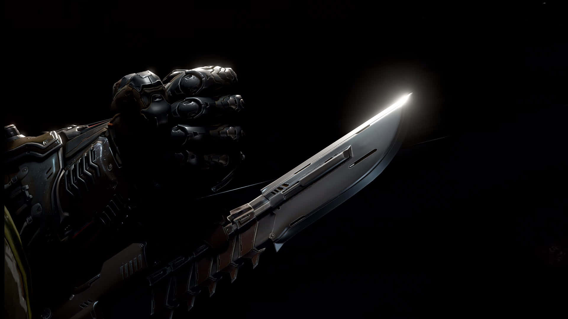 Doom Eternal, gloved hand, glowing futuristic blade, Full HD Desktop Wallpaper