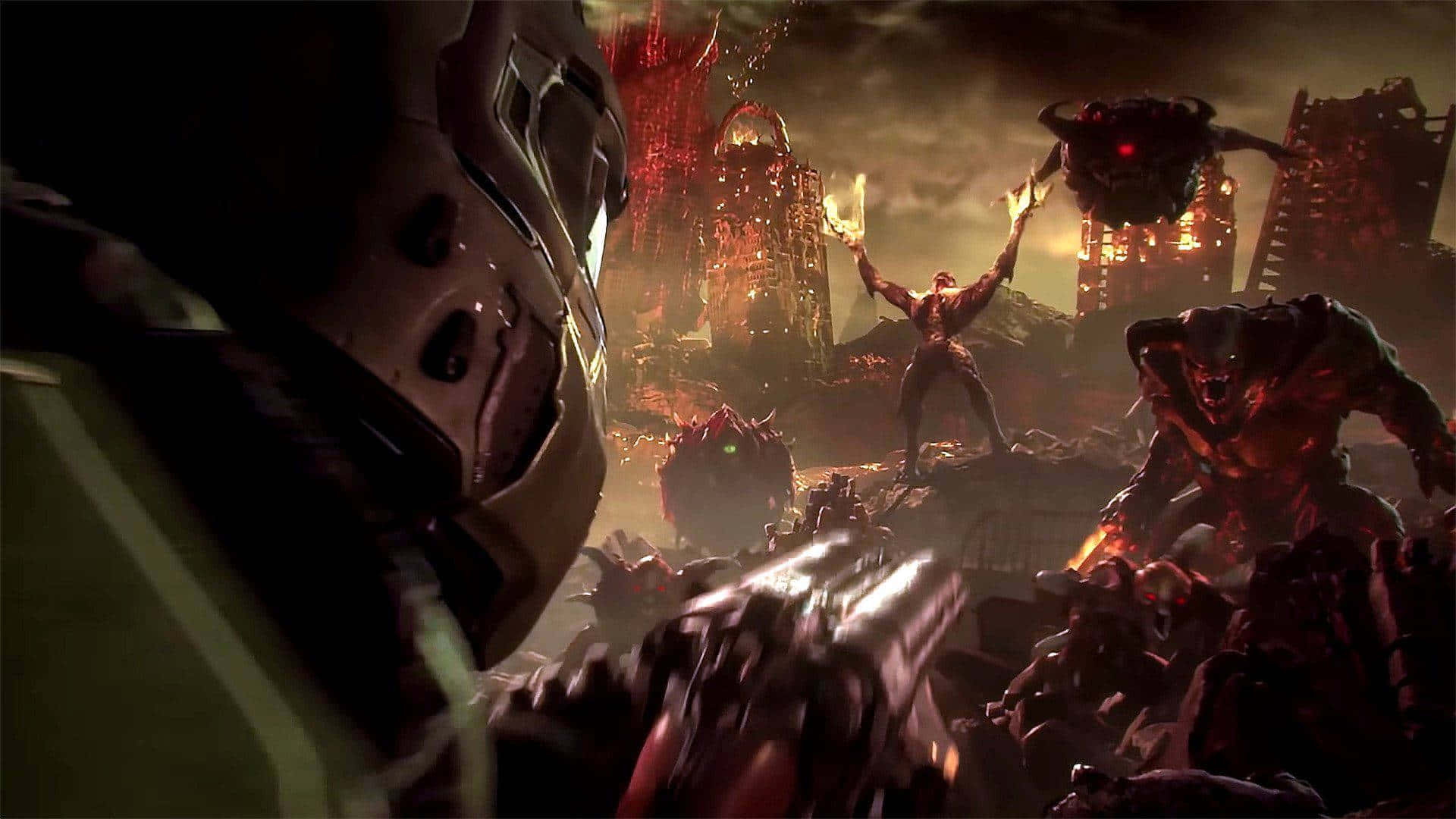 Doom Eternal, futuristic armor, demonic creatures, Full HD Desktop Wallpaper