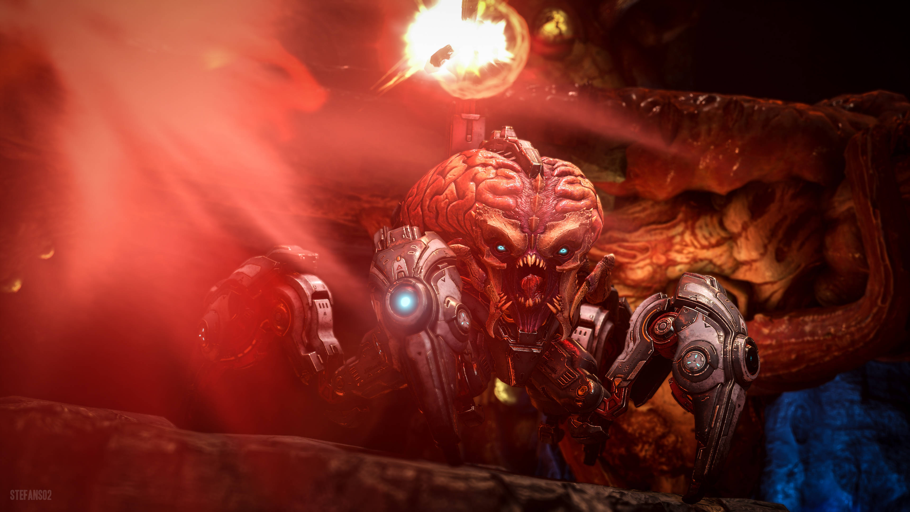 Doom Eternal, biomechanical monster, brain for a head, 4K Desktop Wallpaper