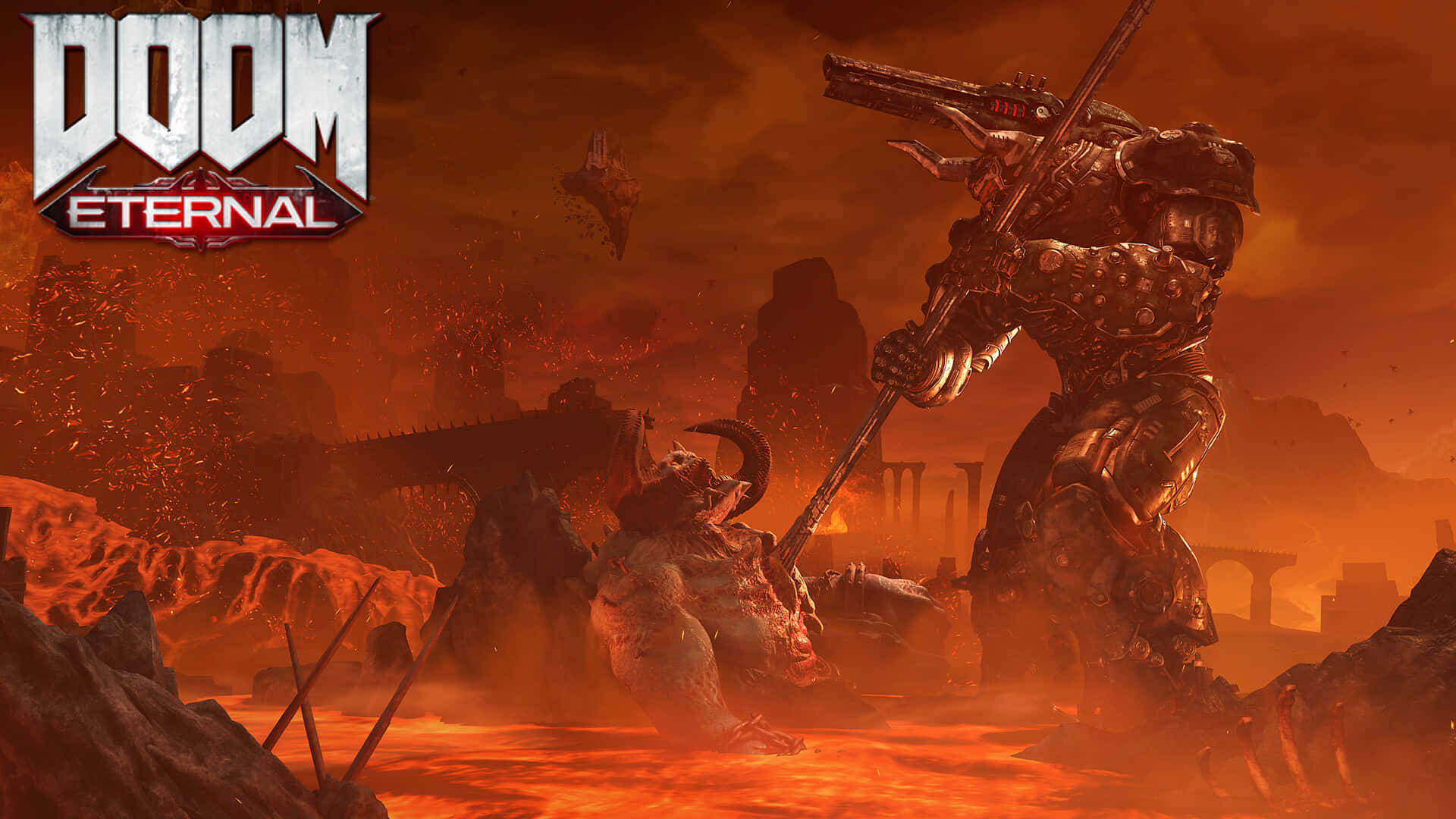 Doom Eternal, imminent battle, heavily armored warrior, Full HD Desktop Wallpaper