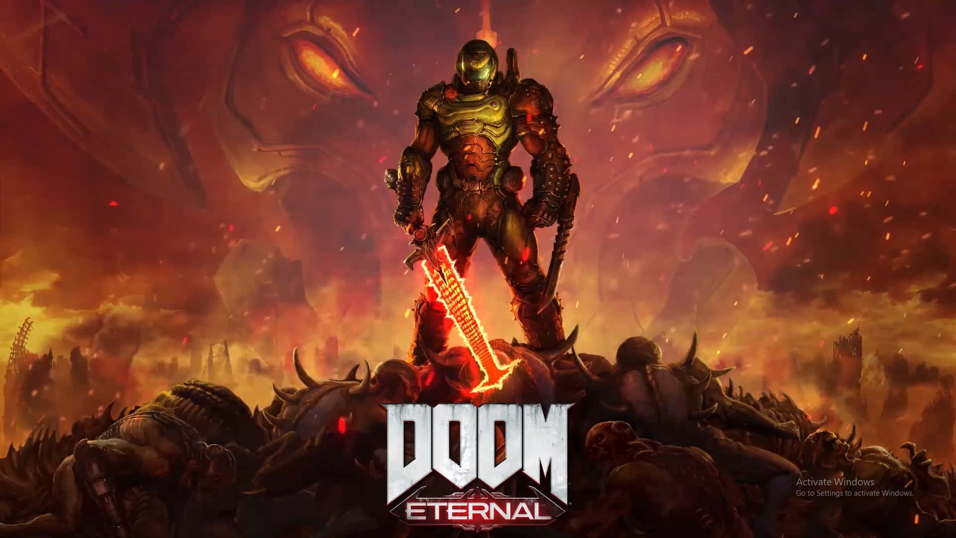DOOM Eternal, Doom Eternal HD, glowing sword, Full HD Desktop Wallpaper