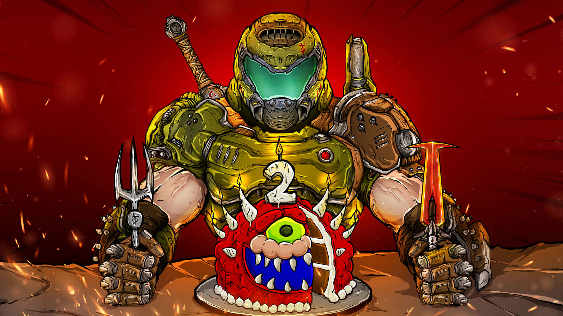 Doom Eternal HD, space marine, gold armor, Full HD Desktop Wallpaper