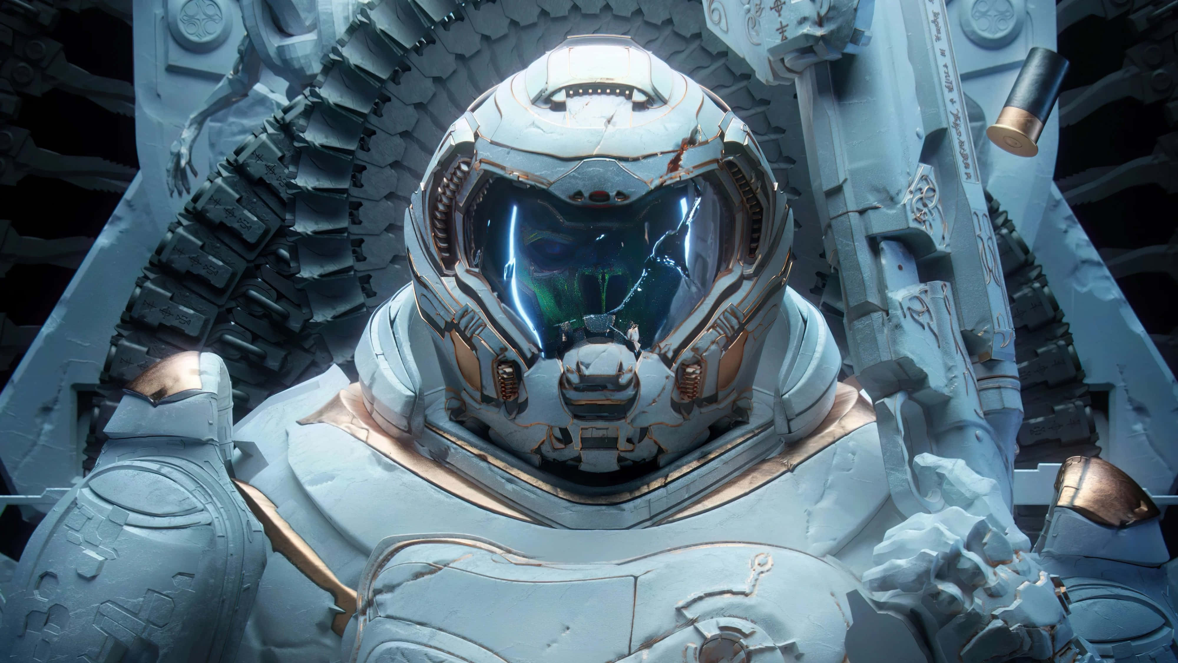 Doom Eternal, 4K, white and gold helmet, 4K Desktop Wallpaper