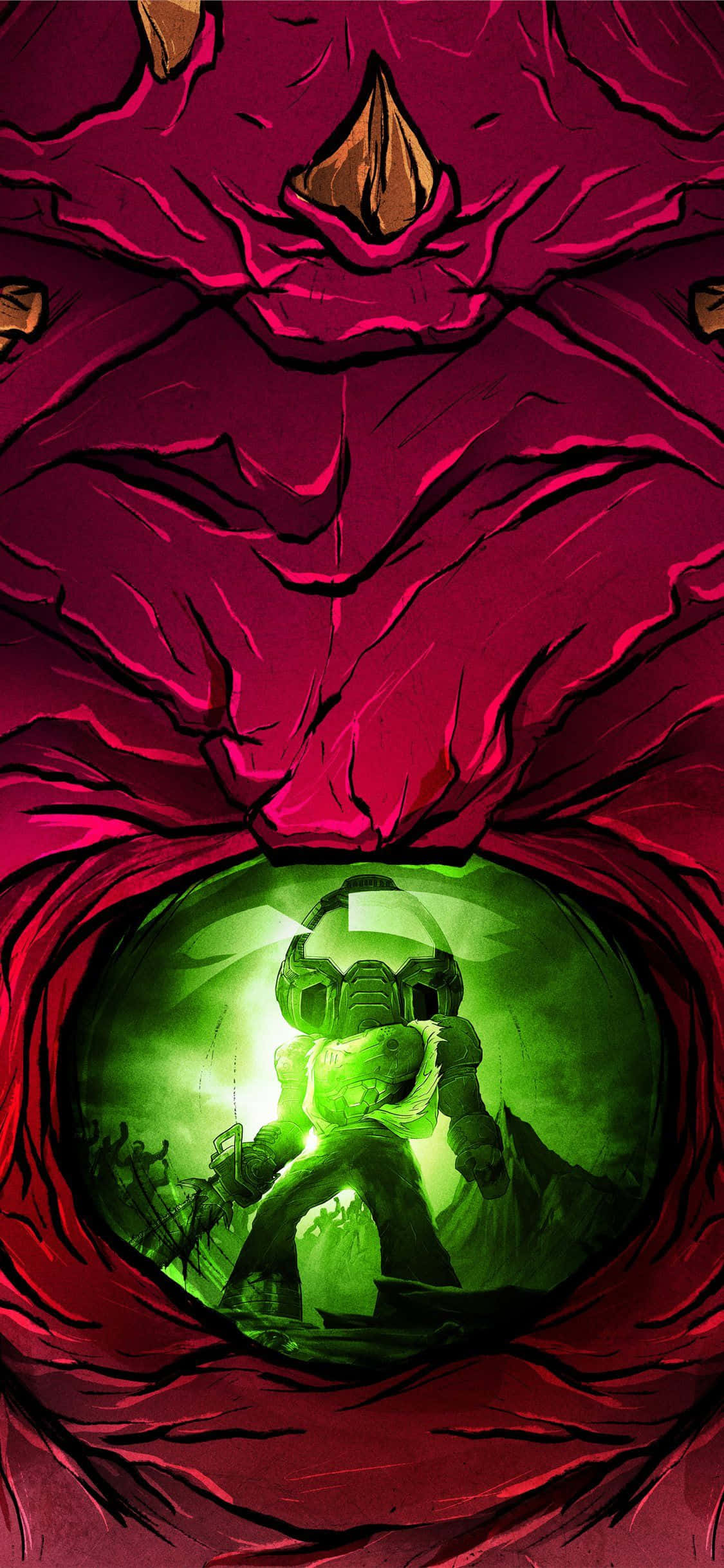 Doom Eternal, iPhone, glowing green armored figure, Full HD Phone Wallpaper