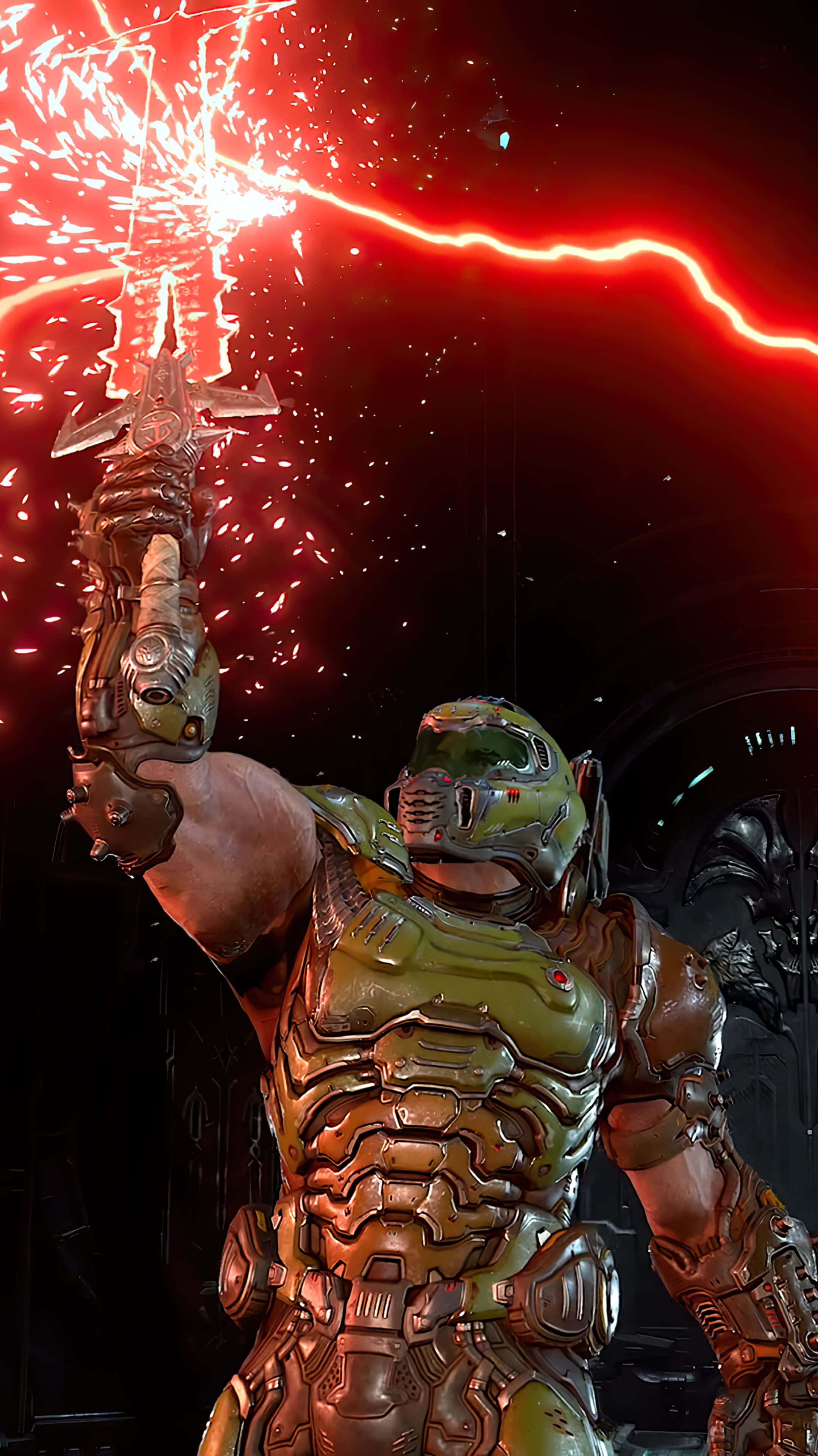 Doom Eternal, iPhone, glowing red energy sword, 4K Phone Wallpaper