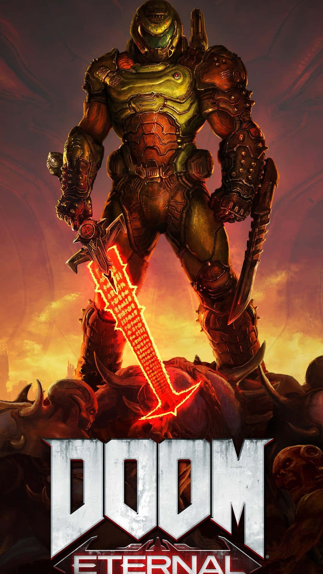 Doom Eternal, iPhone, glowing red sword, Full HD Phone Wallpaper