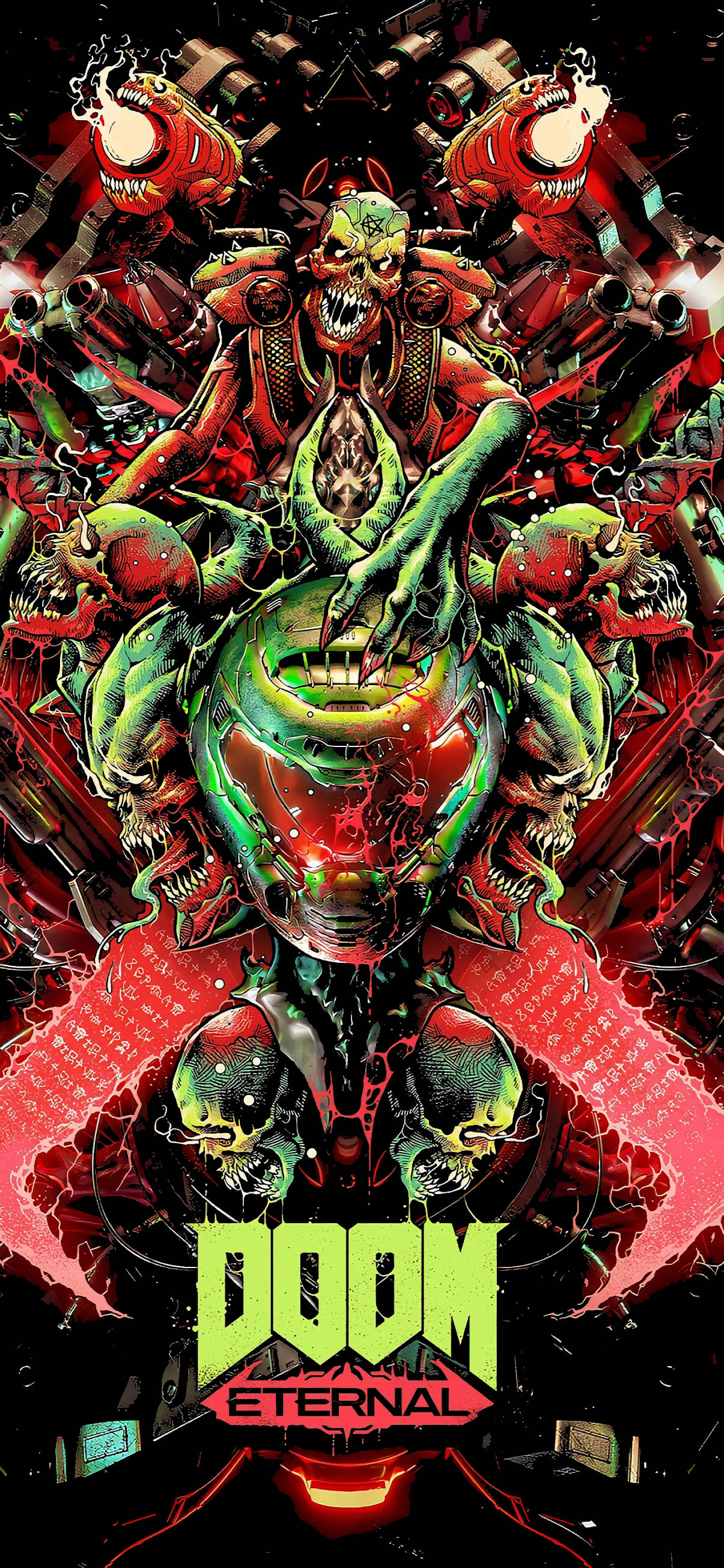 Doom Eternal, green demon, multiple arms, 2K Phone Wallpaper
