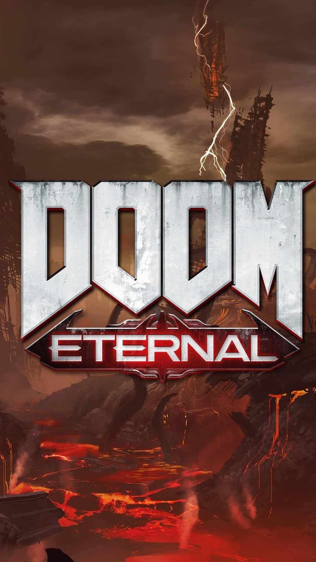 Doom Eternal, lava rivers, lightning, Full HD Phone Wallpaper