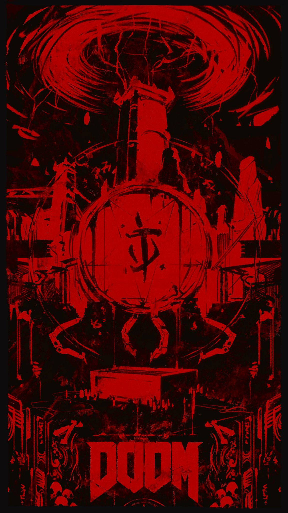 Doom Eternal, monochrome red, demonic figure, Full HD Phone Wallpaper