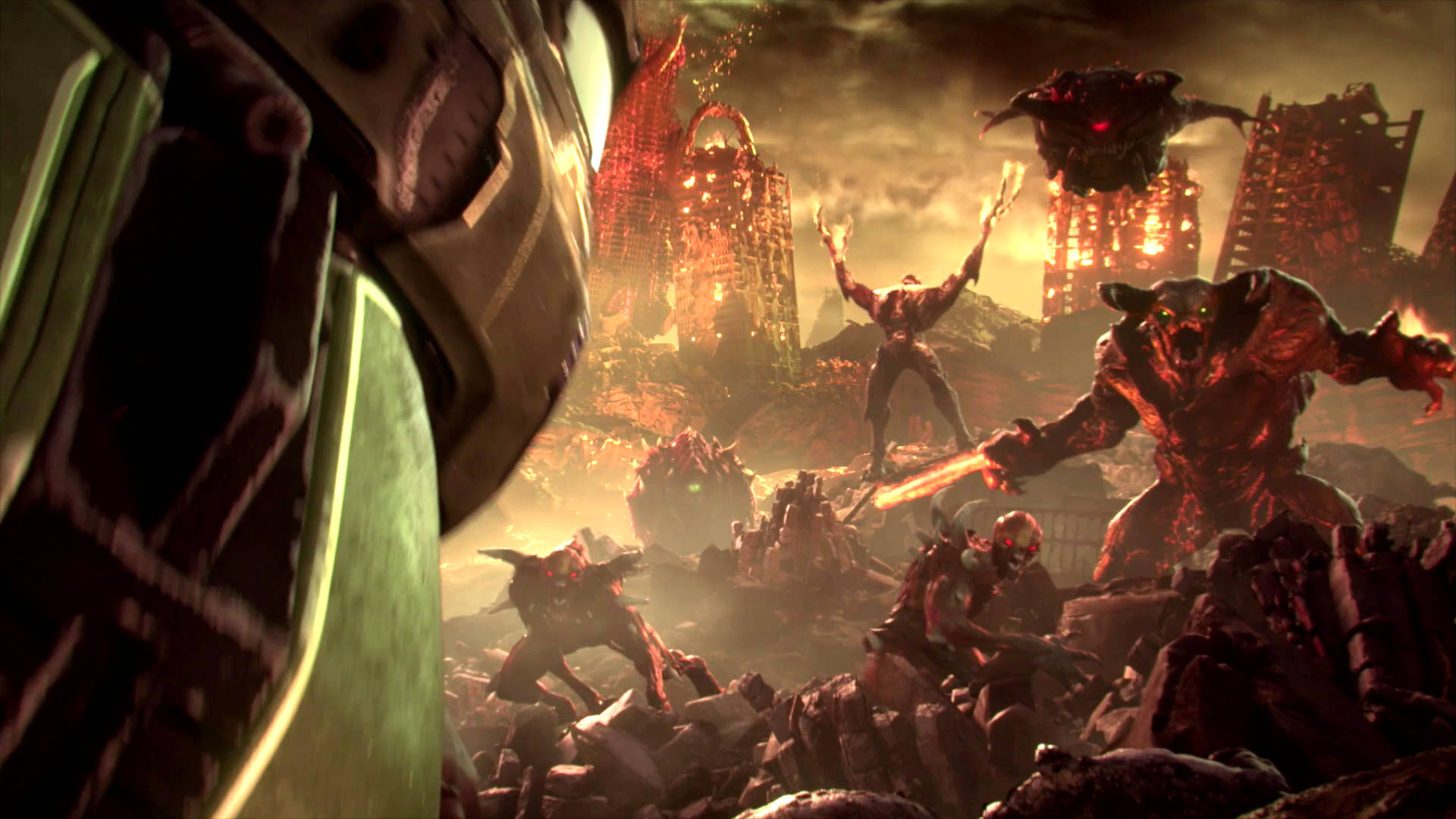Doom Eternal, warrior, monstrous creatures, Full HD Desktop Wallpaper