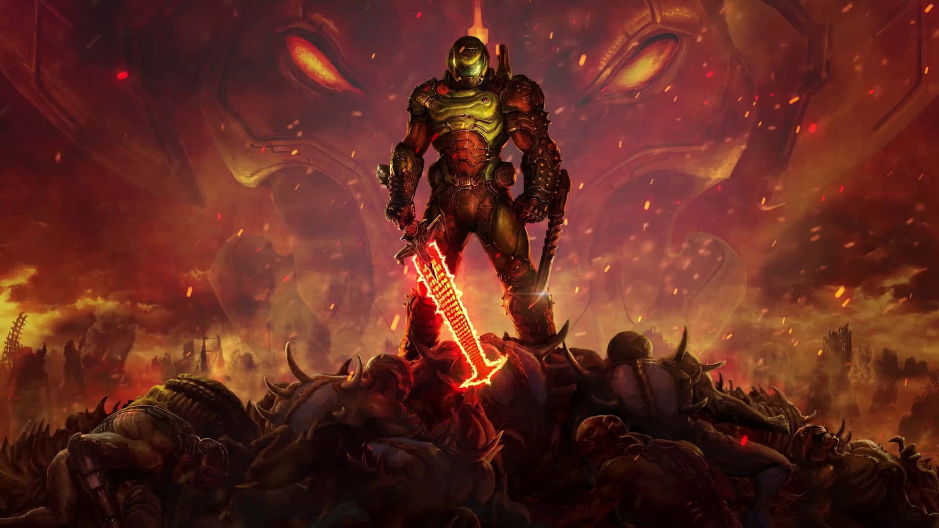 Doom Eternal, FPS, heavily armored warrior, Full HD Desktop Wallpaper