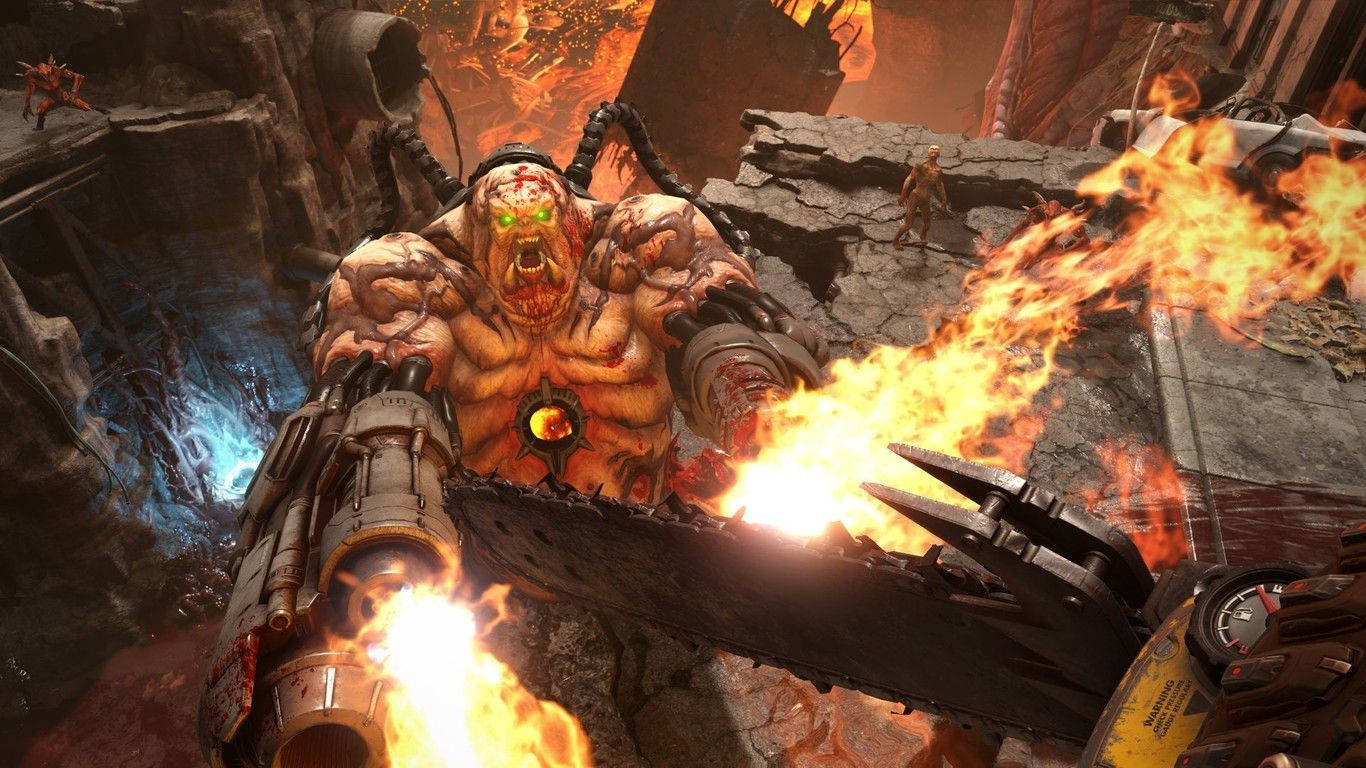 Doom Eternal, face the carcass, glowing green eyes, HD Desktop Wallpaper