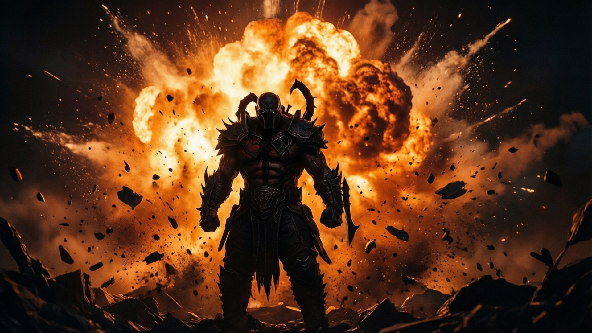 Doom Eternal, dark armored warrior, horns, Full HD Desktop Wallpaper