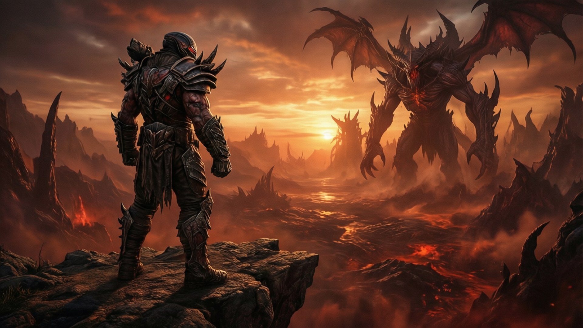 Doom Eternal, warrior, cliff, Full HD Desktop Wallpaper