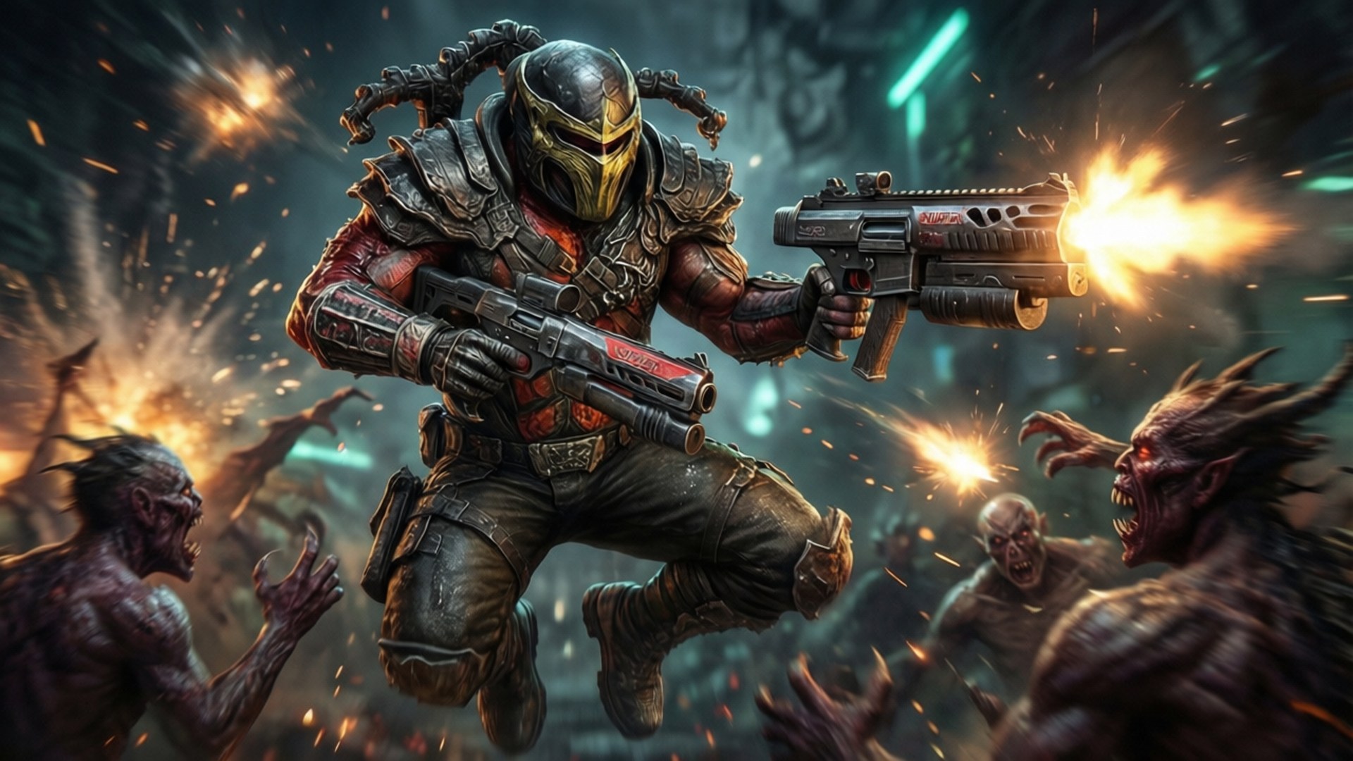Doom Eternal, double trouble, heavily armored warrior, Full HD Desktop Wallpaper