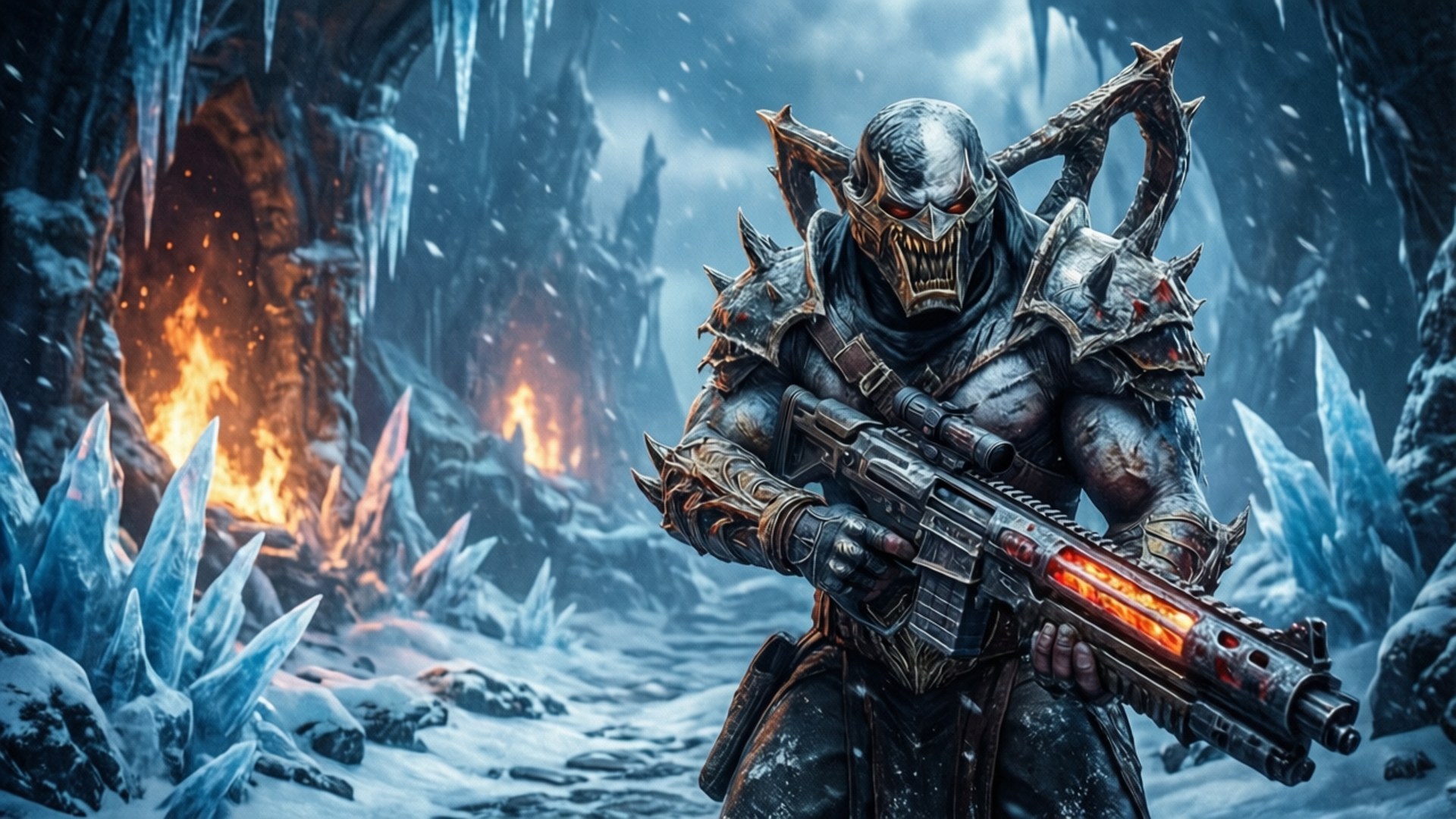 Doom Eternal, demonic warrior, glowing red eyes, Full HD Desktop Wallpaper