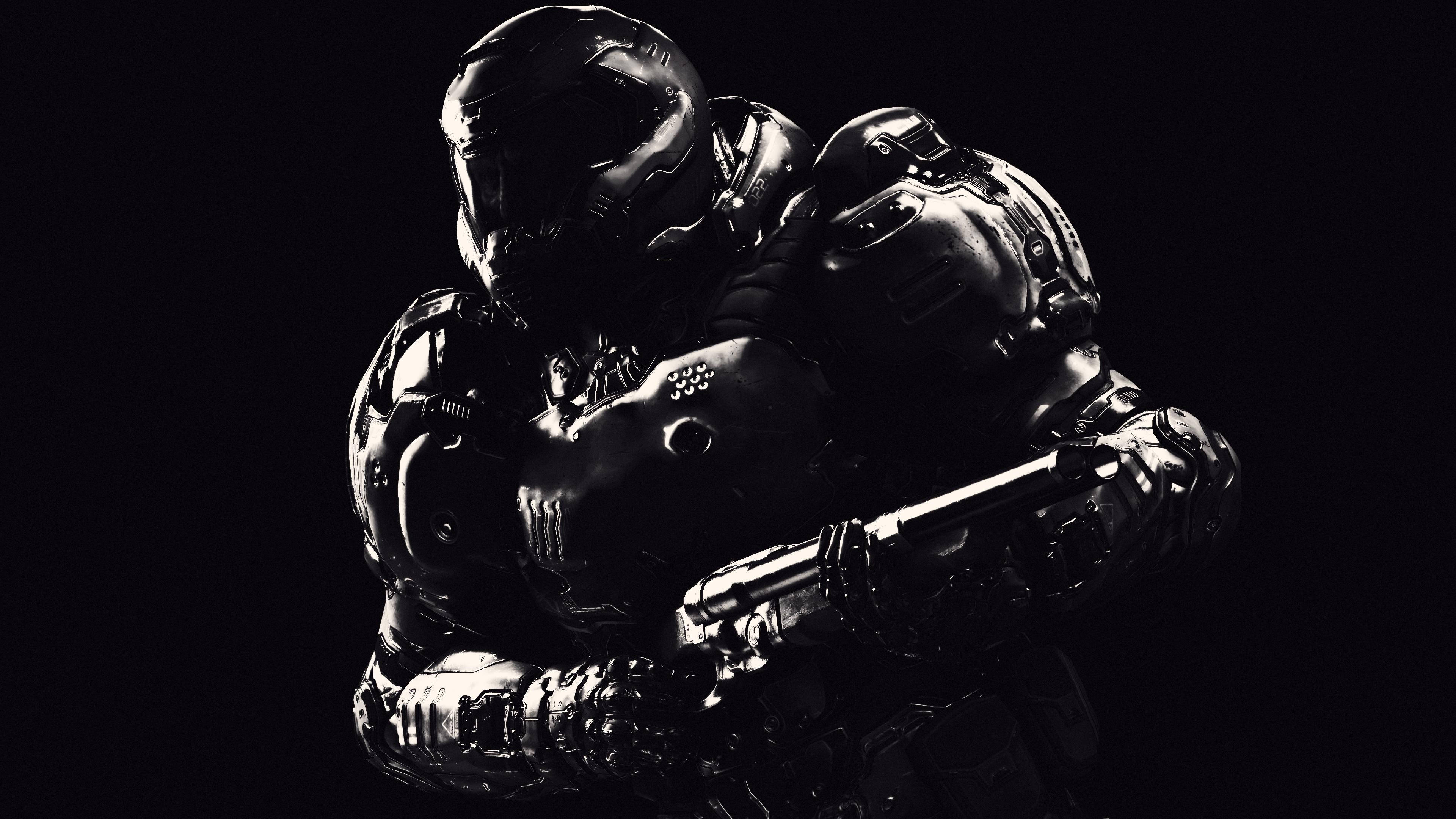 Doom Game, armored soldier, futuristic gear, 4K Desktop Wallpaper