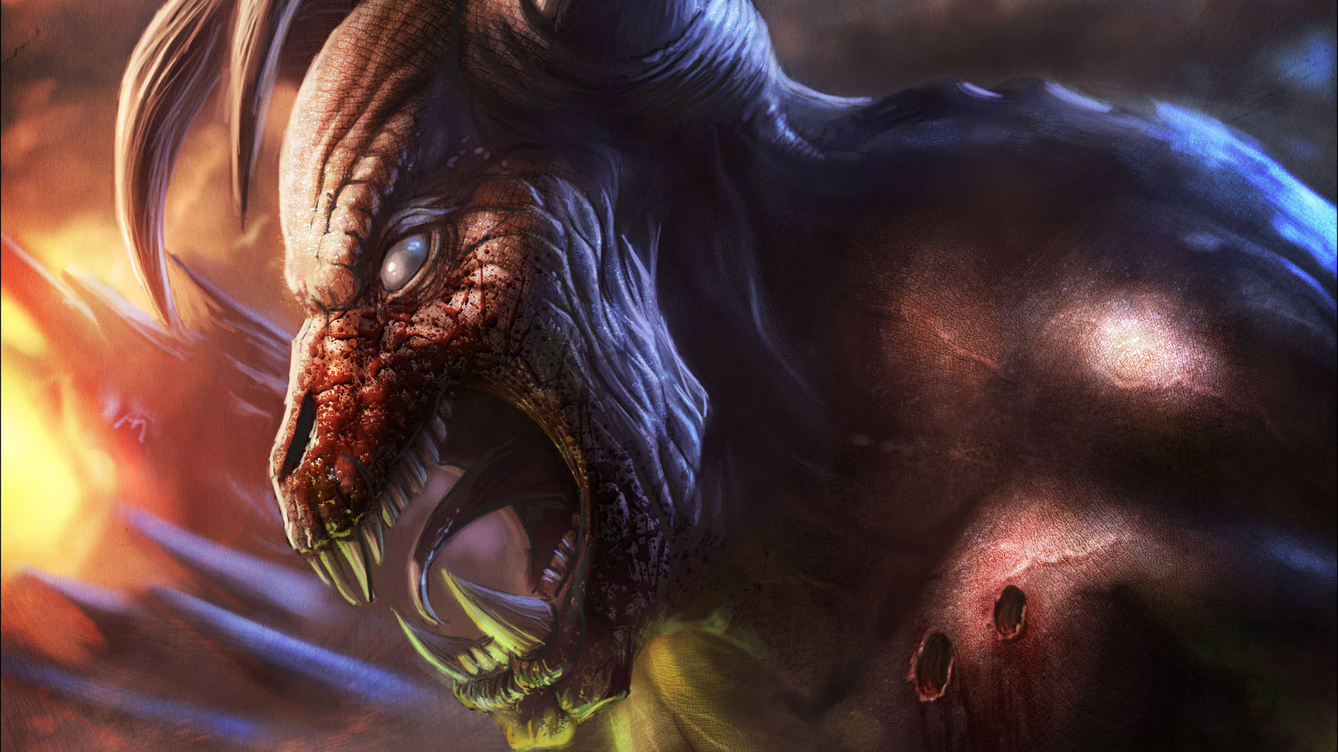 Doom Game, monstrous horned beast, glowing eyes, Full HD Desktop Wallpaper