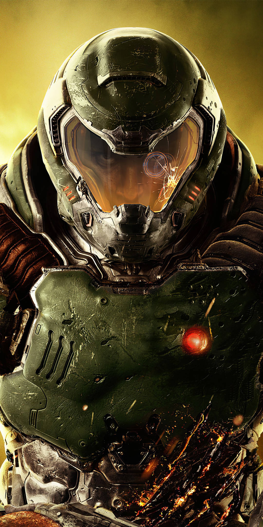 Doom Game, green helmet, cracked visor, Full HD Phone Wallpaper