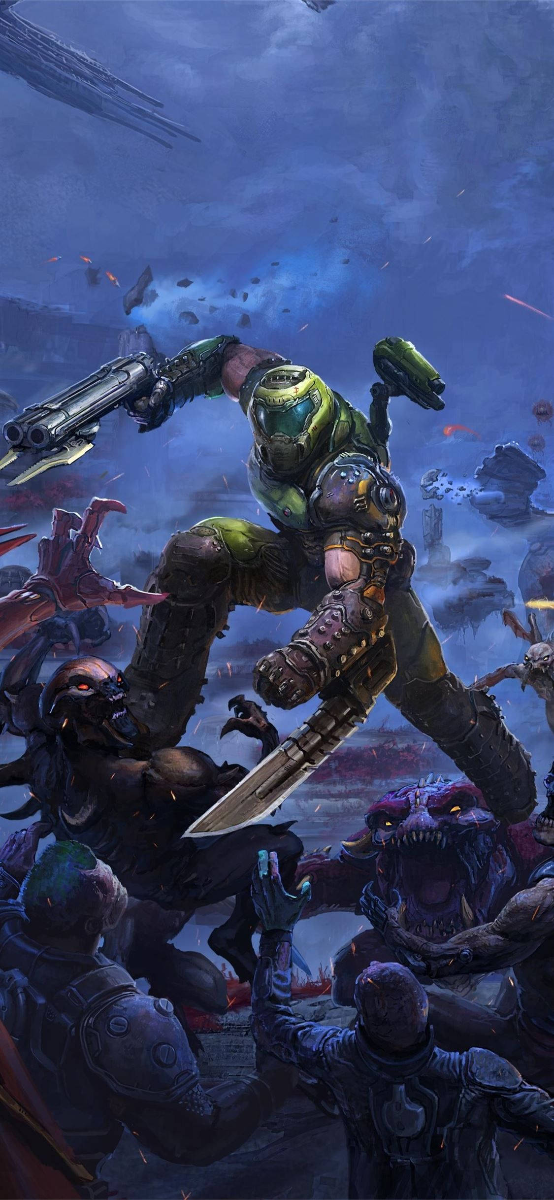 DOOM, green helmet, armored warrior, Full HD Phone Wallpaper