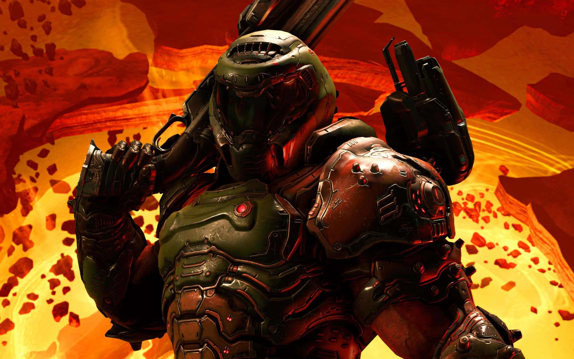 Doom Slayer, space marine, fiery alien landscape, Full HD Desktop Wallpaper