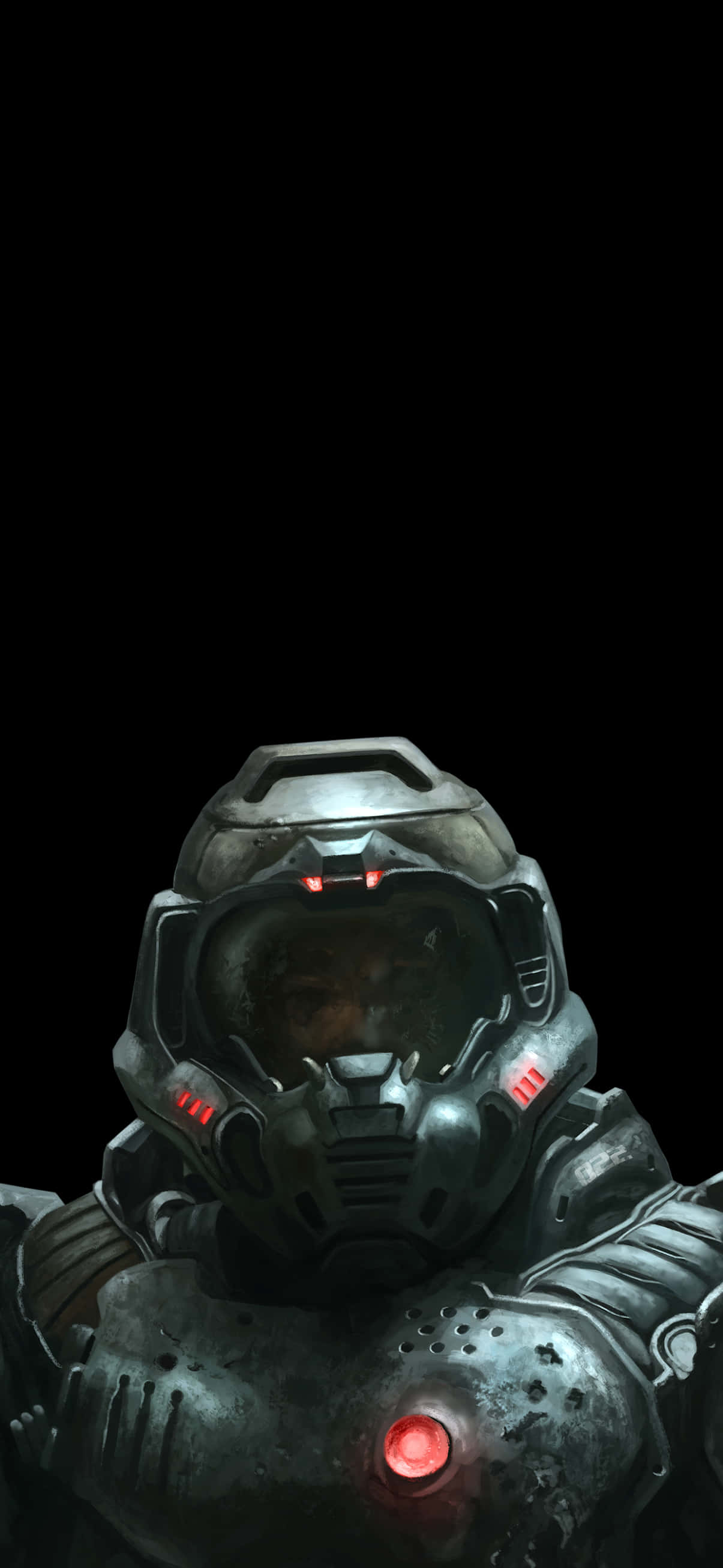Doom Slayer, glowing red eyes, chest light, 2K Phone Wallpaper