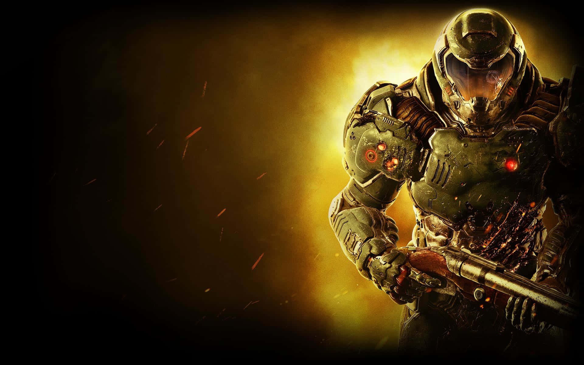 Doom Slayer, helmeted suit, shotgun, Full HD Desktop Wallpaper