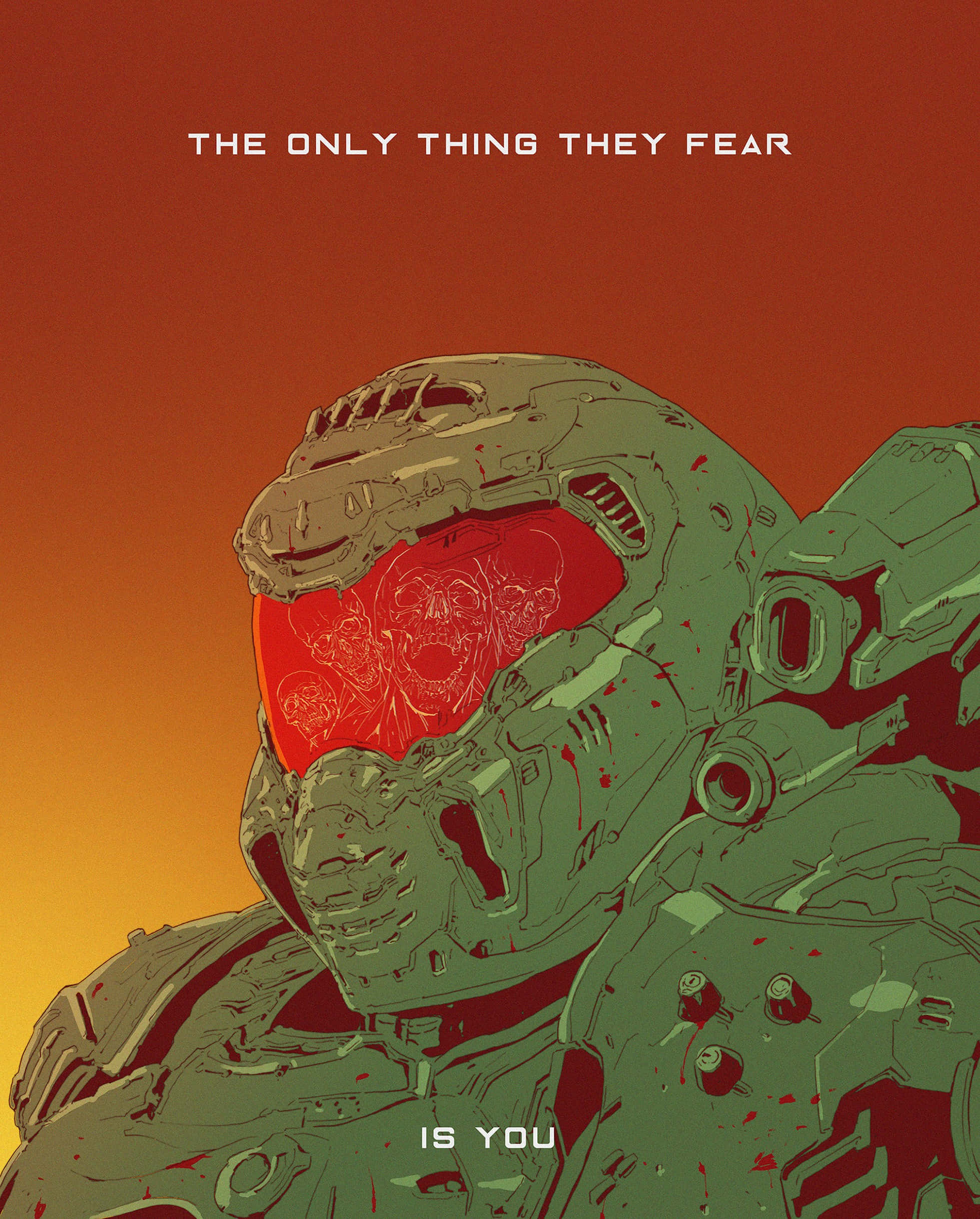 Doom Slayer, green armored soldier, red visor, Full HD Phone Wallpaper