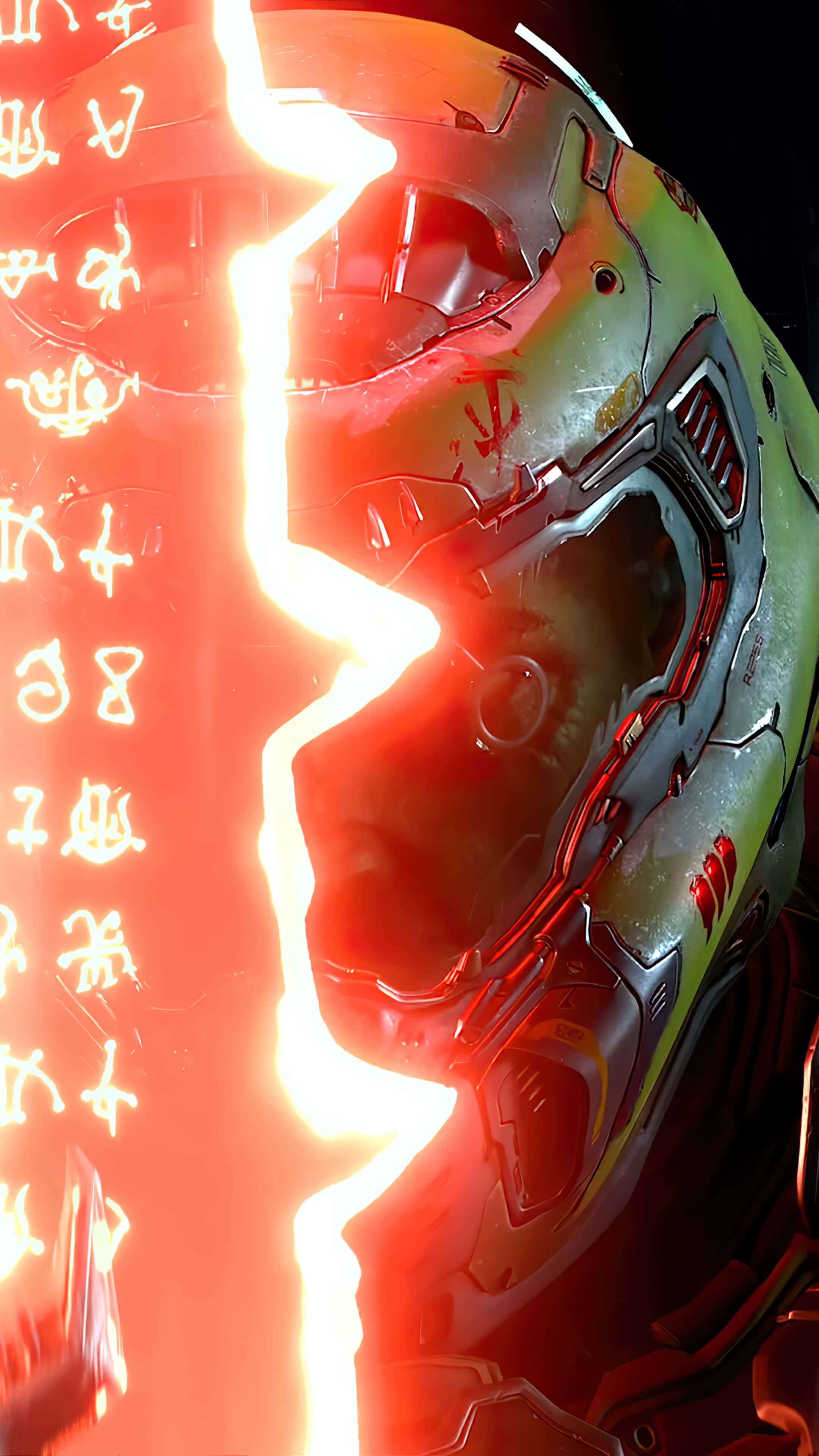 Doom Slayer, cracked helmet, red energy, 4K Phone Wallpaper